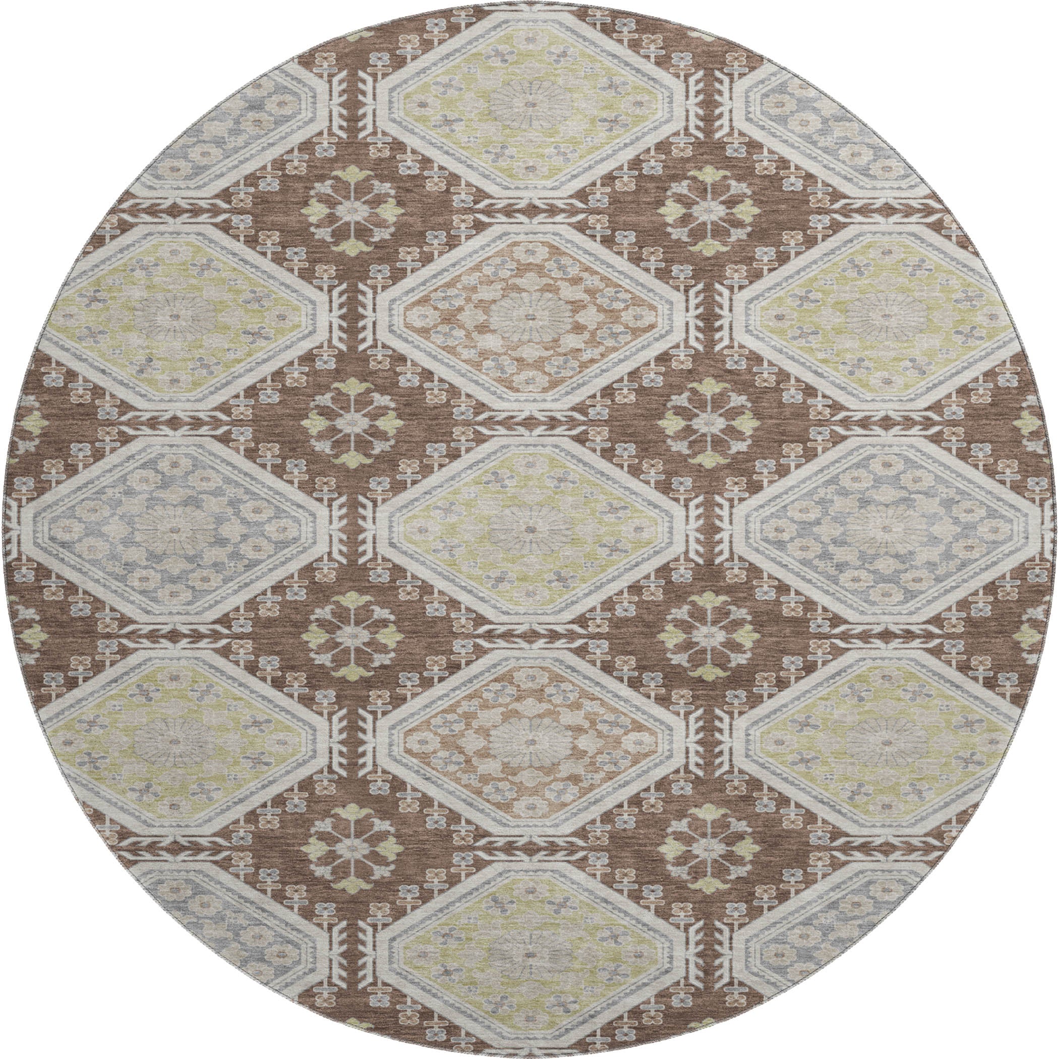 Oaxaca Machine Washable Transitional Chocolate Brown Rug 8' x 8' #shape_Round