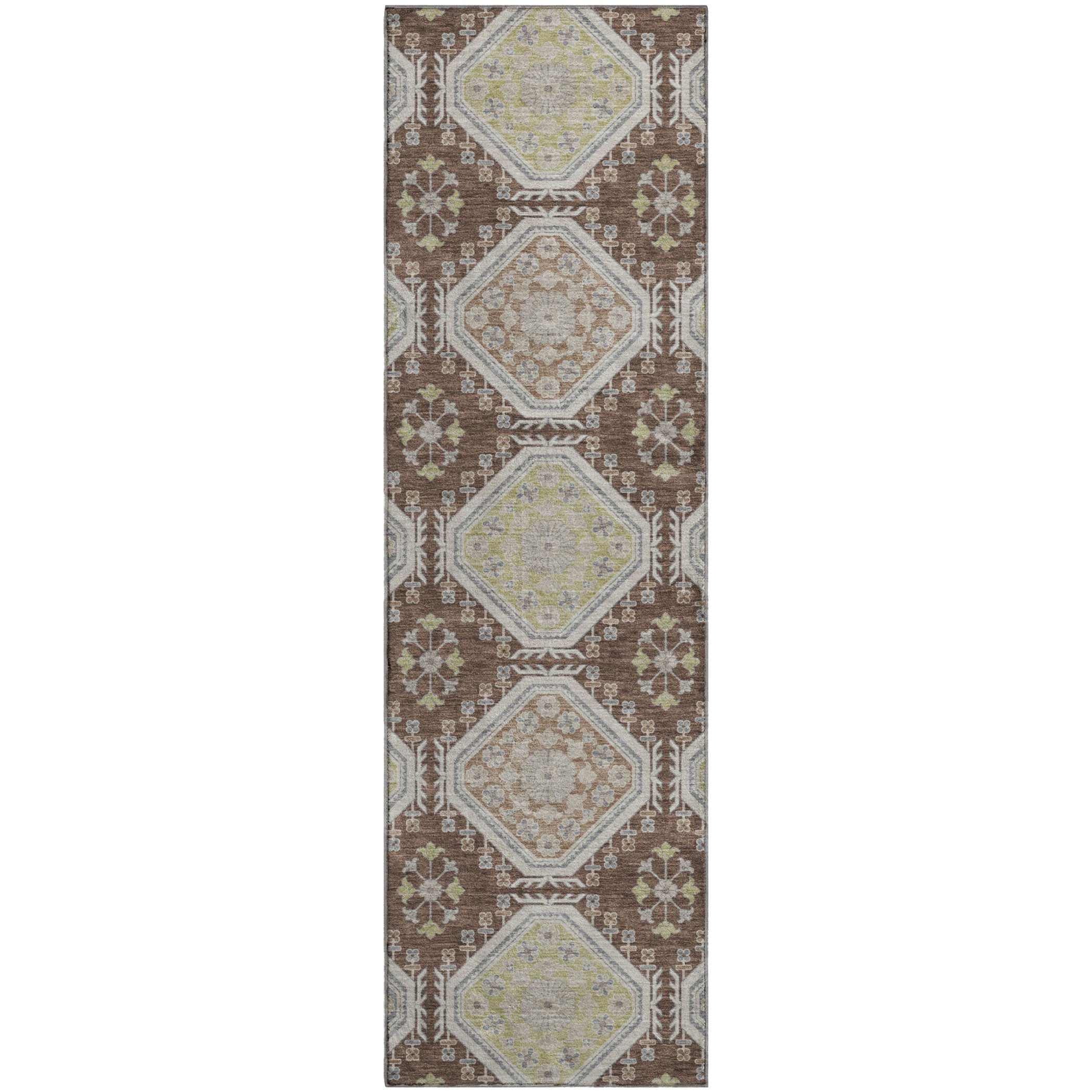 Oaxaca Machine Washable Transitional Chocolate Brown Rug 2'3" x 7'6" #shape_Runner