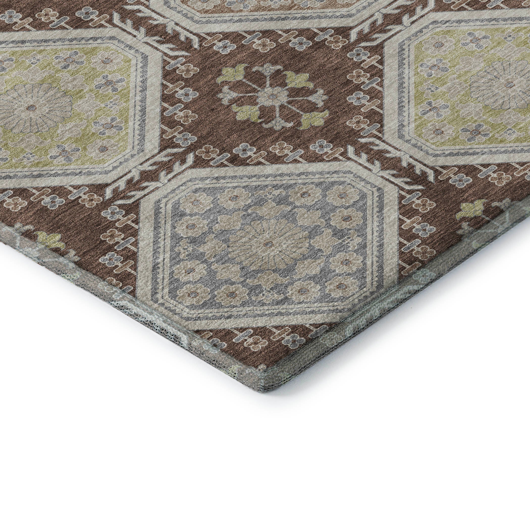 Oaxaca Machine Washable Transitional Chocolate Brown Rug 1'8" x 2'6" #shape_Rectangle