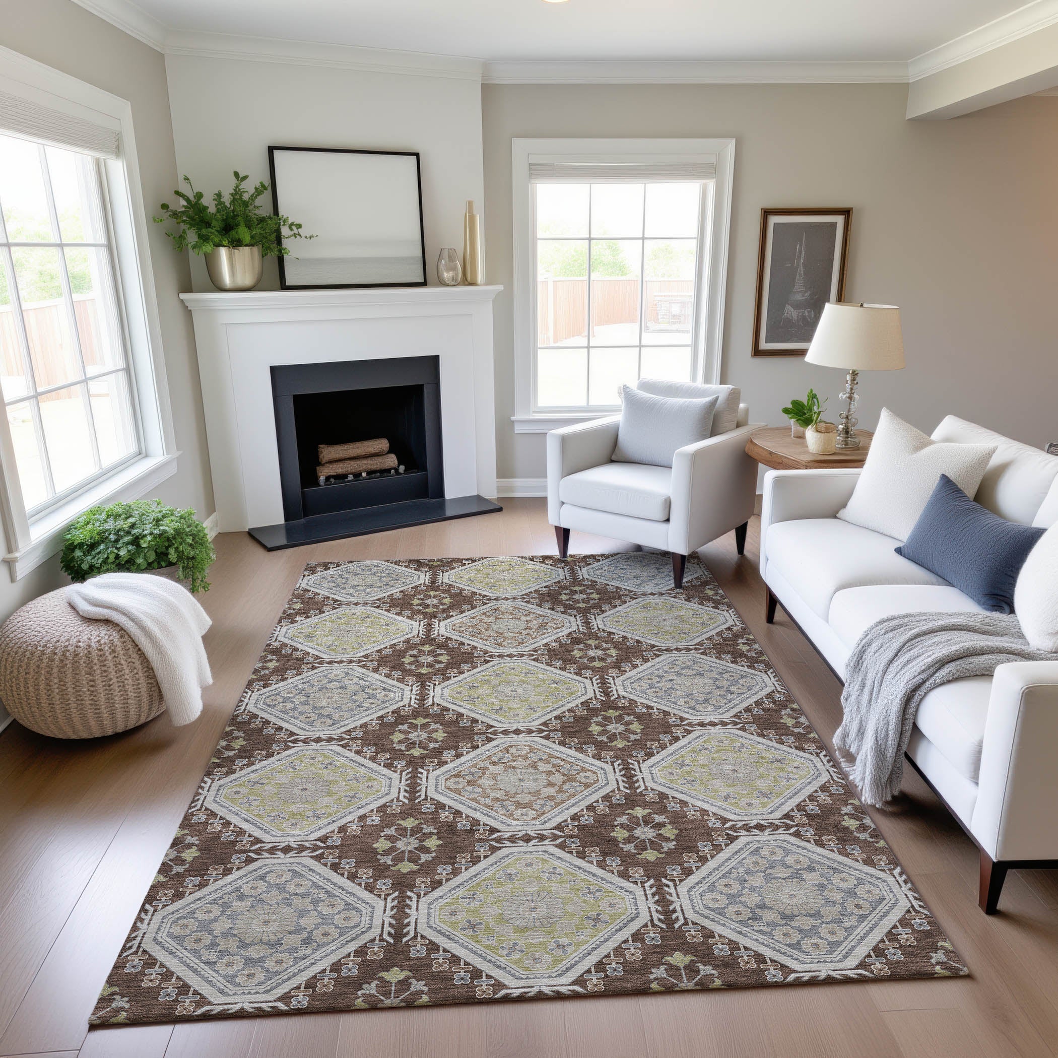 Oaxaca Machine Washable Transitional Chocolate Brown Rug 2'6" x 3'10" #shape_Rectangle