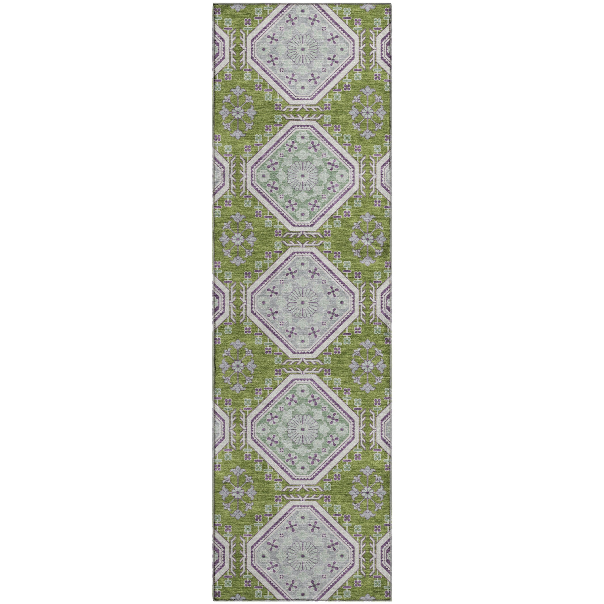 Oaxaca Machine Washable Transitional Lime Green Rug 2'3" x 7'6" #shape_Runner