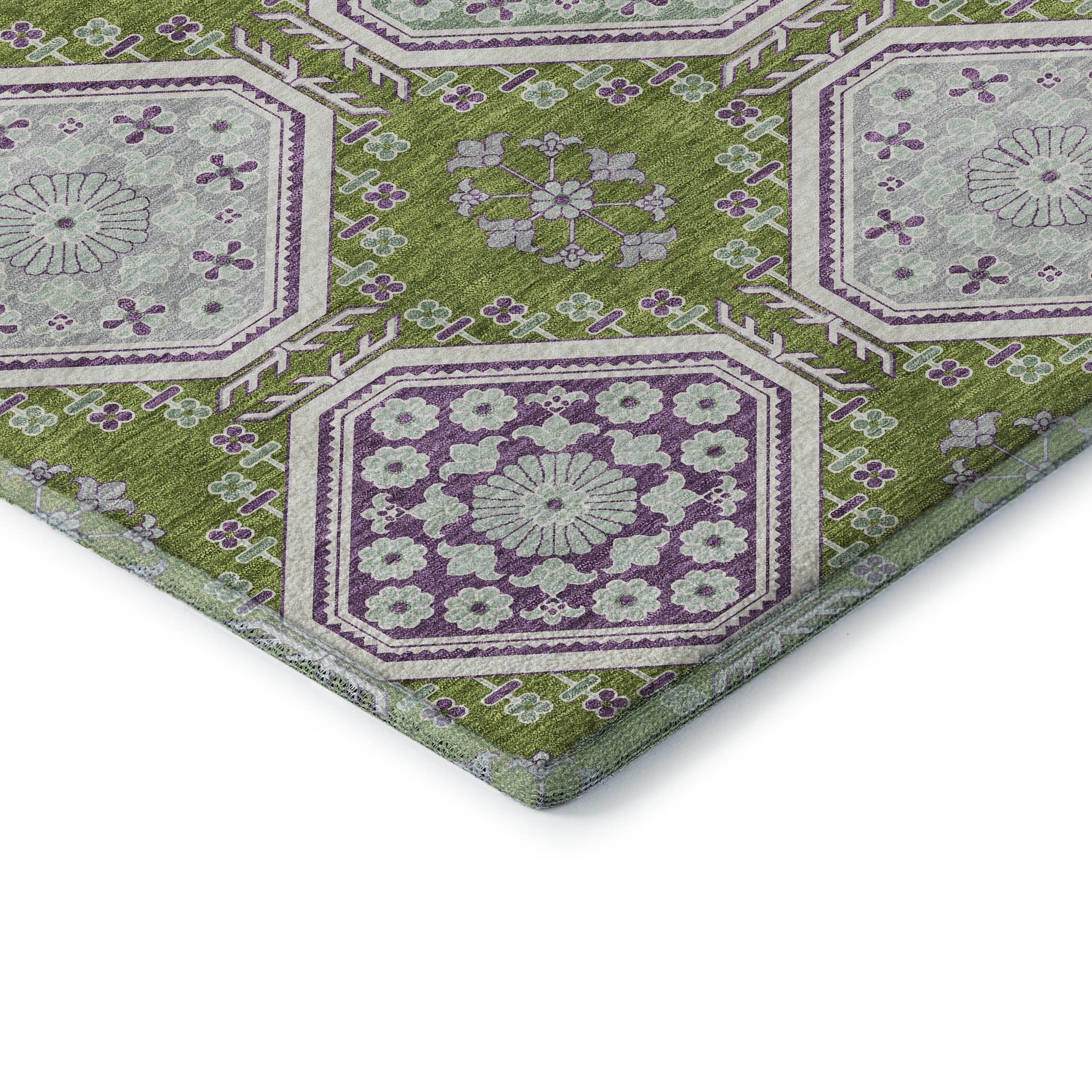 Oaxaca Machine Washable Transitional Lime Green Rug 1'8" x 2'6" #shape_Rectangle