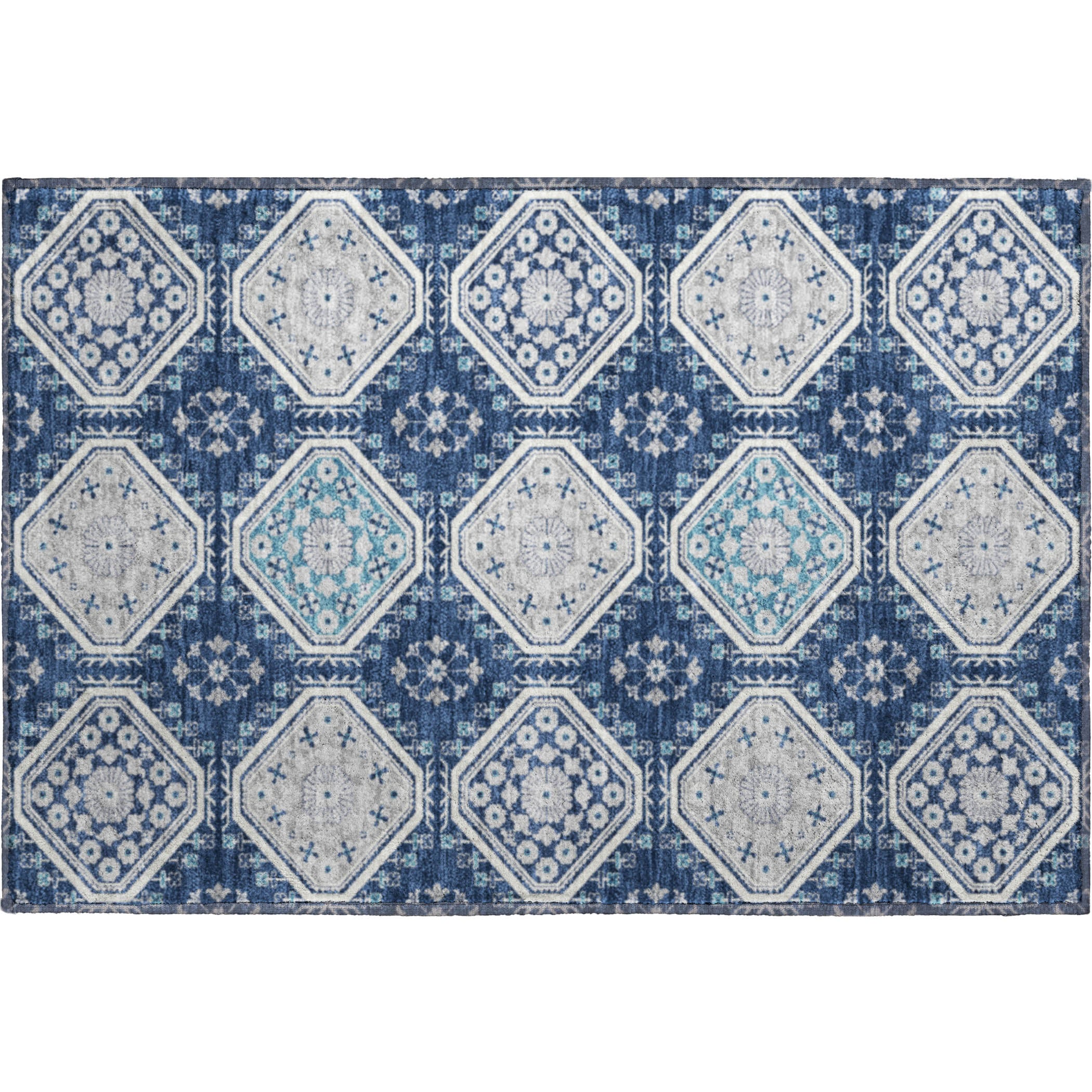 Oaxaca Machine Washable Transitional Navy Blue Rug 1'8" x 2'6" #shape_Rectangle
