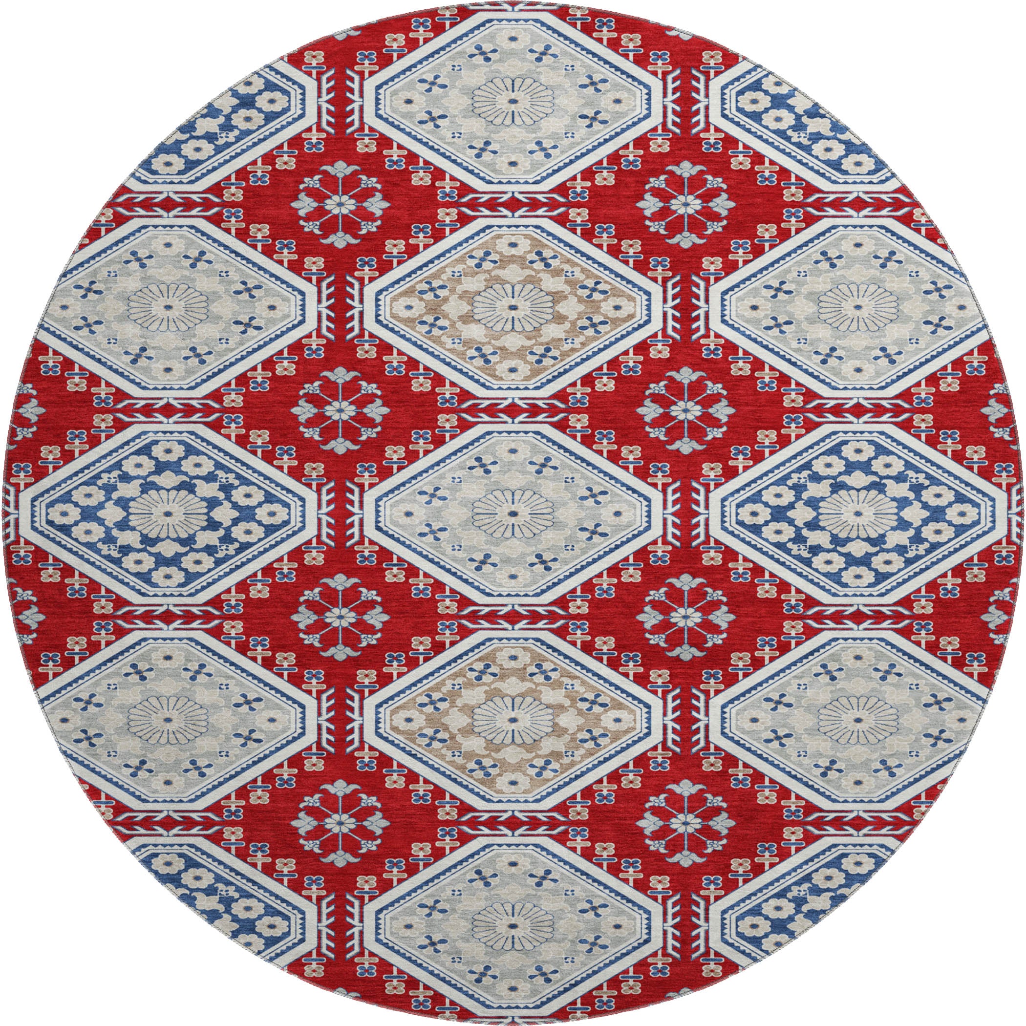 Oaxaca Machine Washable Transitional Red Rug 8' x 8' #shape_Round