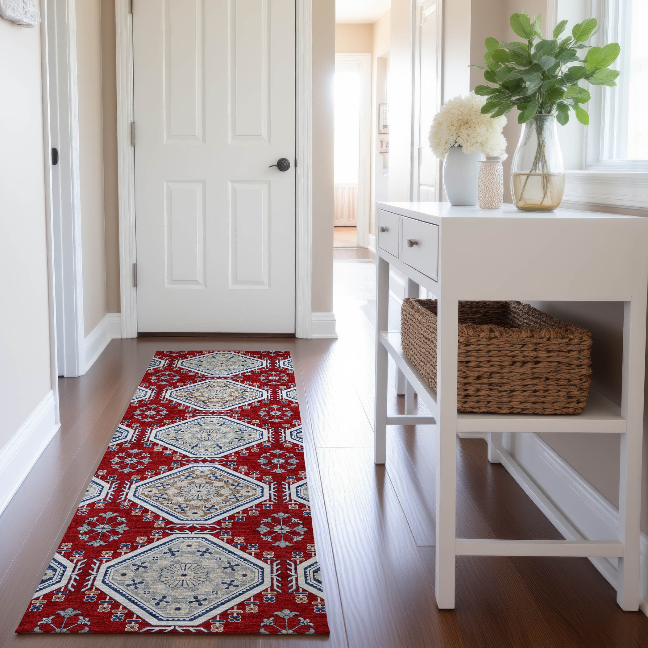 Oaxaca Machine Washable Transitional Red Rug 2'3" x 7'6" #shape_Runner