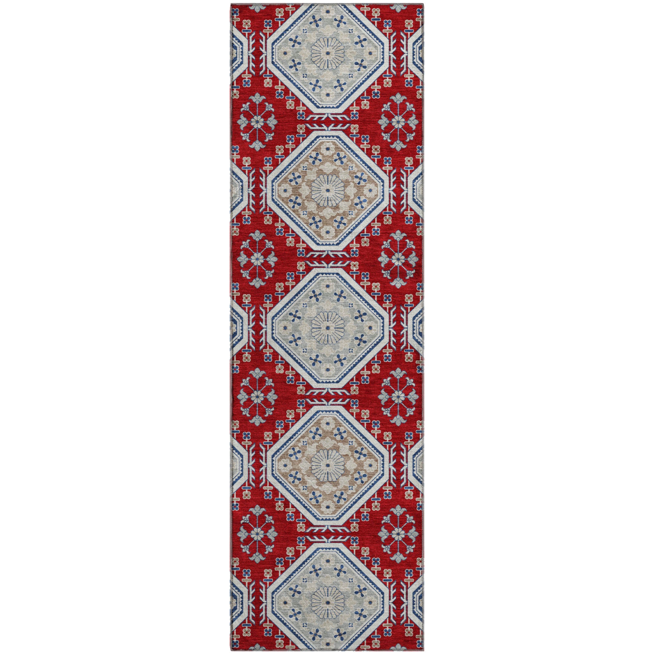 Oaxaca Machine Washable Transitional Red Rug 2'3" x 7'6" #shape_Runner