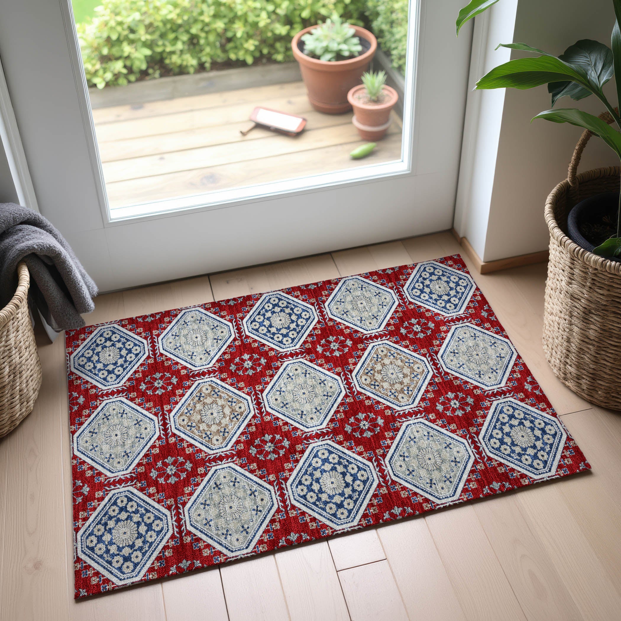 Oaxaca Machine Washable Transitional Red Rug 1'8" x 2'6" #shape_Rectangle