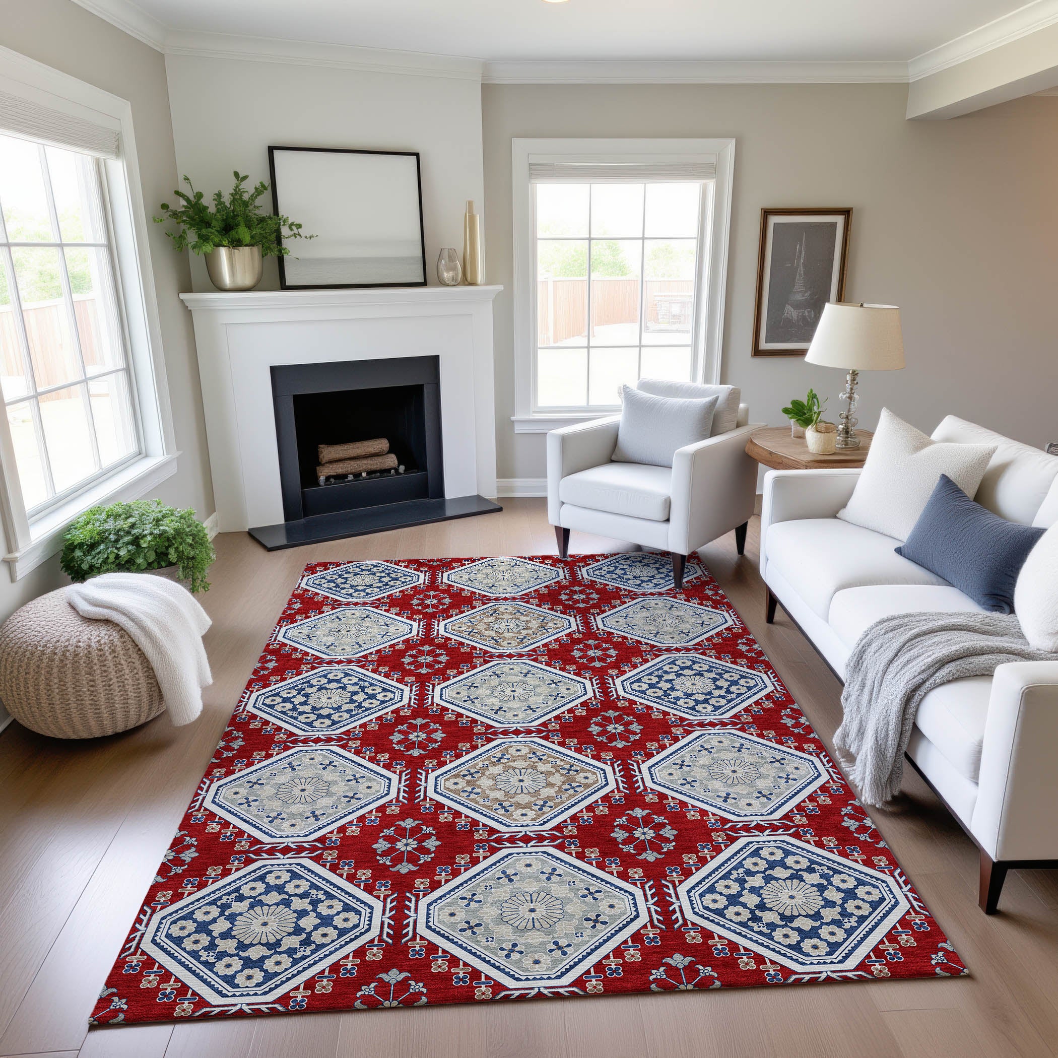 Oaxaca Machine Washable Transitional Red Rug 2'6" x 3'10" #shape_Rectangle
