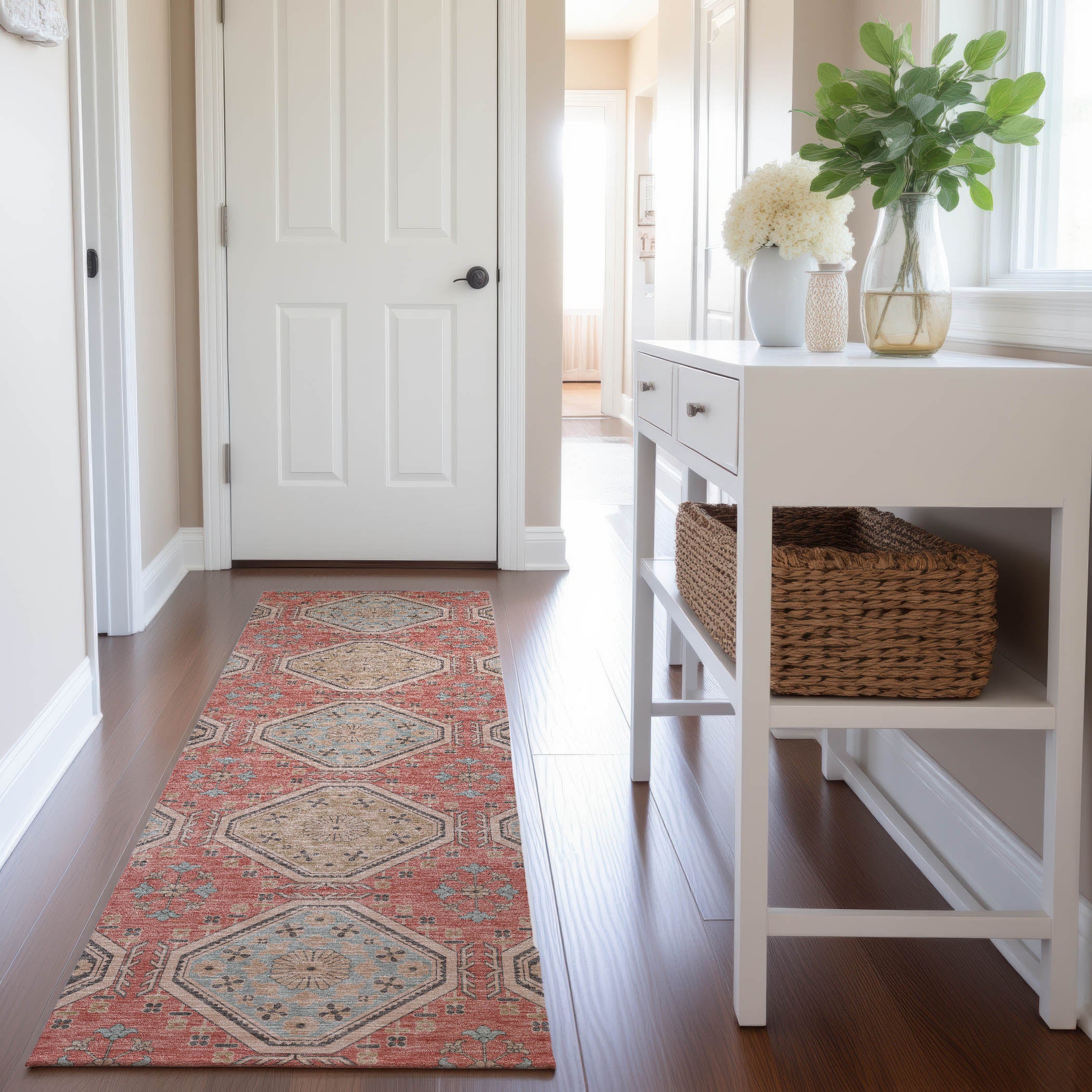Oaxaca Machine Washable Transitional Salmon Orange Rug 2'3" x 7'6" #shape_Runner