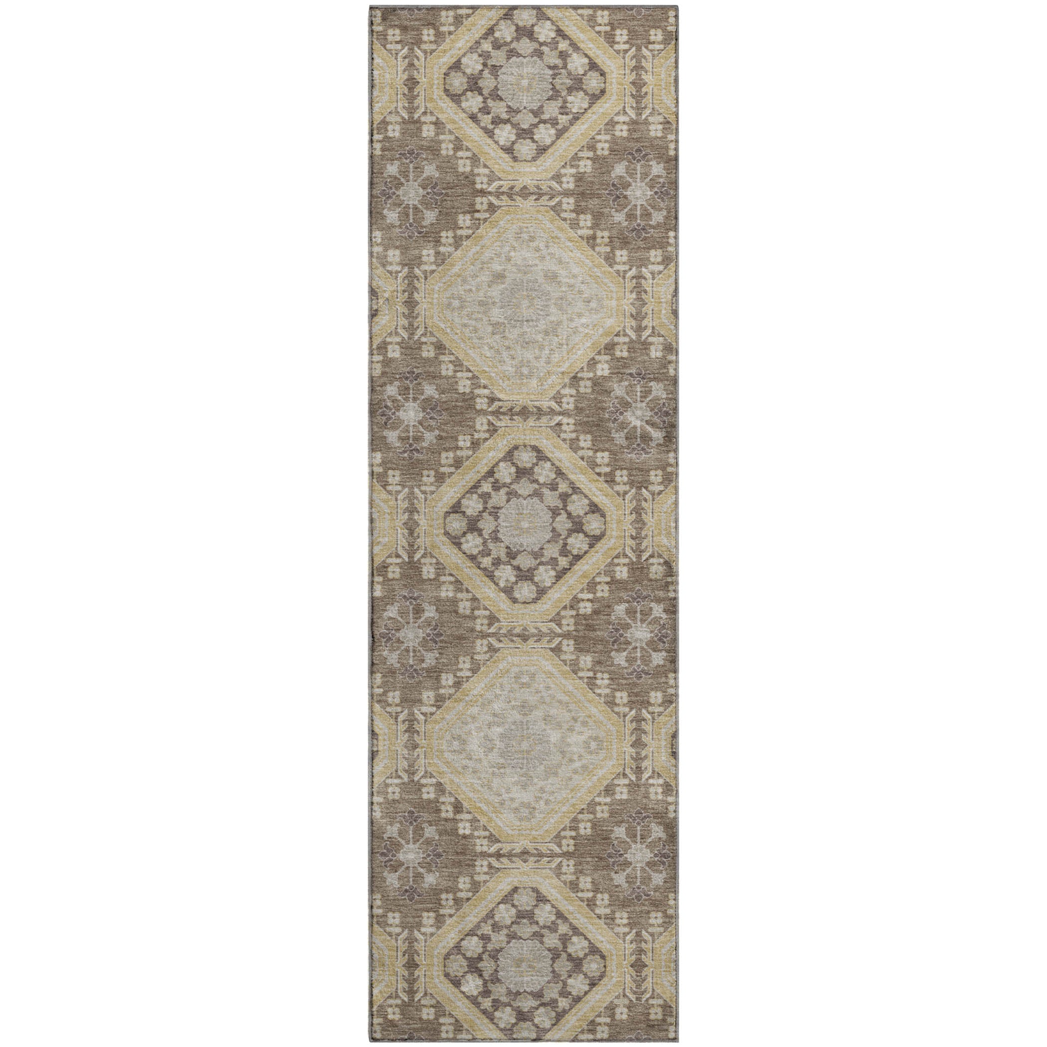 Oaxaca Machine Washable Transitional Taupe Brown Rug 2'3" x 7'6" #shape_Runner