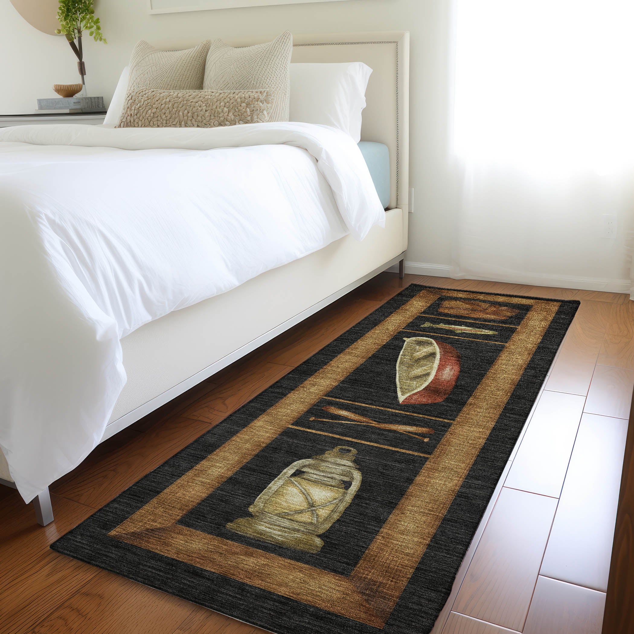 Santorini Machine Washable Lodge Midnight Black Rug 2'3" x 7'6" #shape_Runner