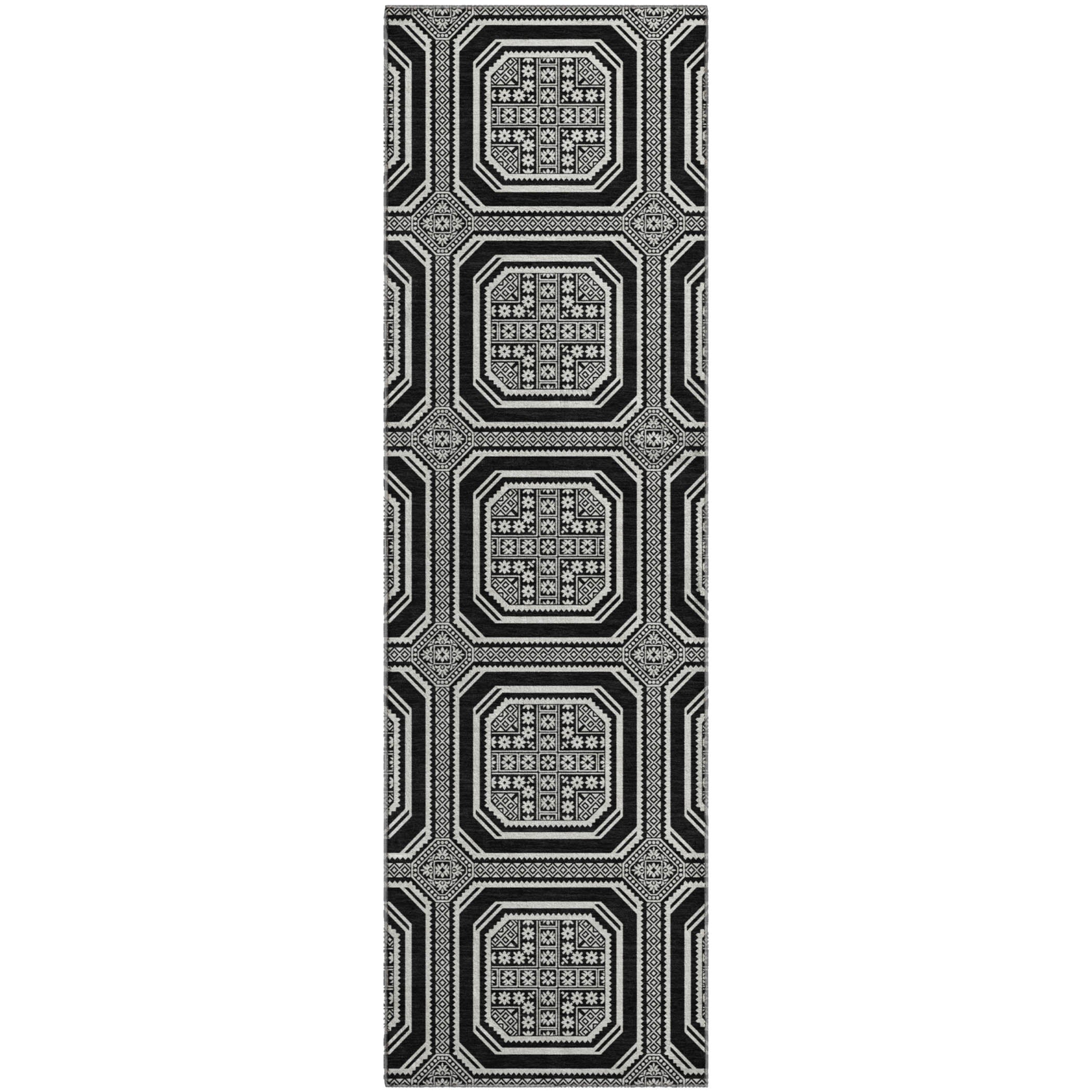 Kyoto Machine Washable Transitional Black Rug 2'3" x 7'6" #shape_Runner