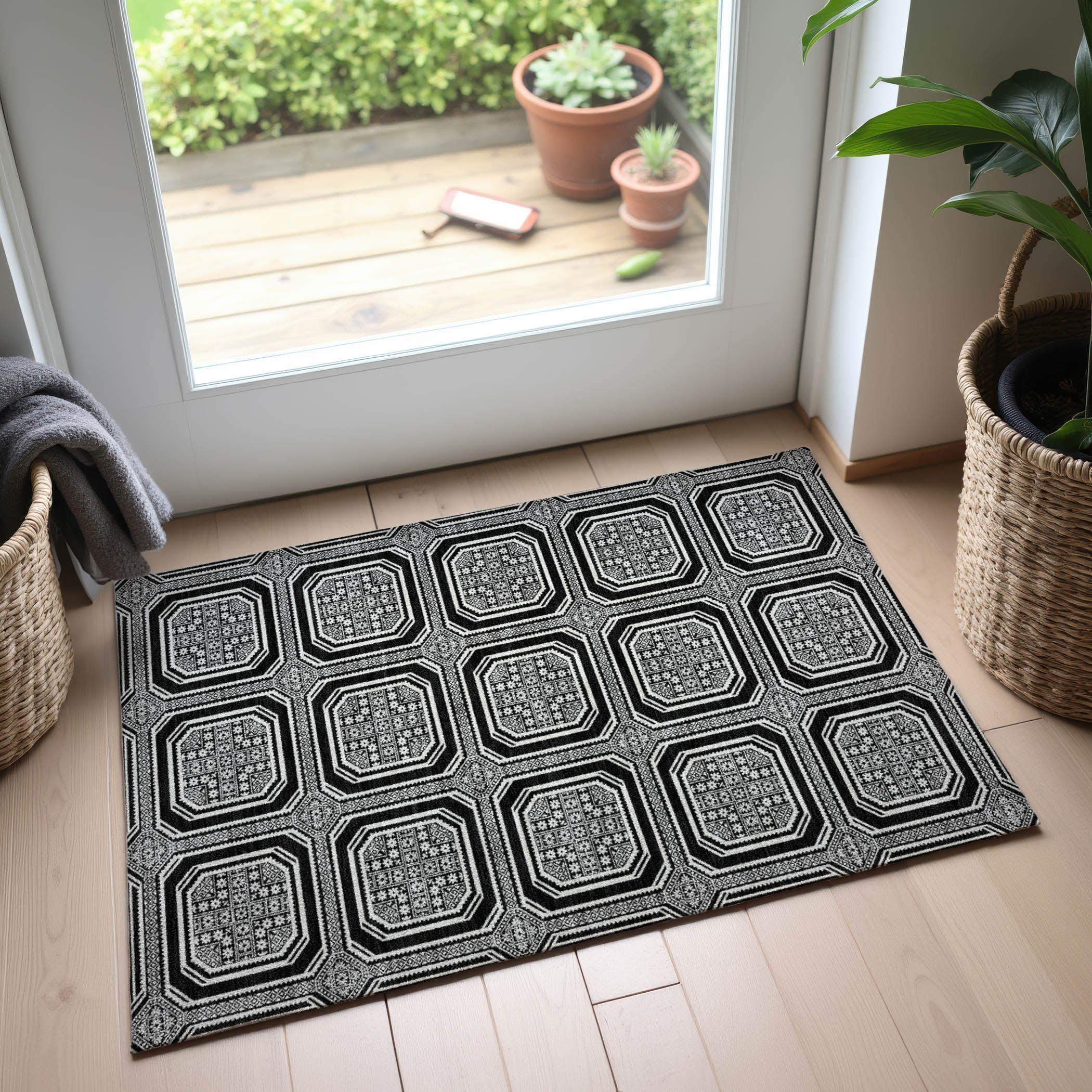 Kyoto Machine Washable Transitional Black Rug 1'8" x 2'6" #shape_Rectangle