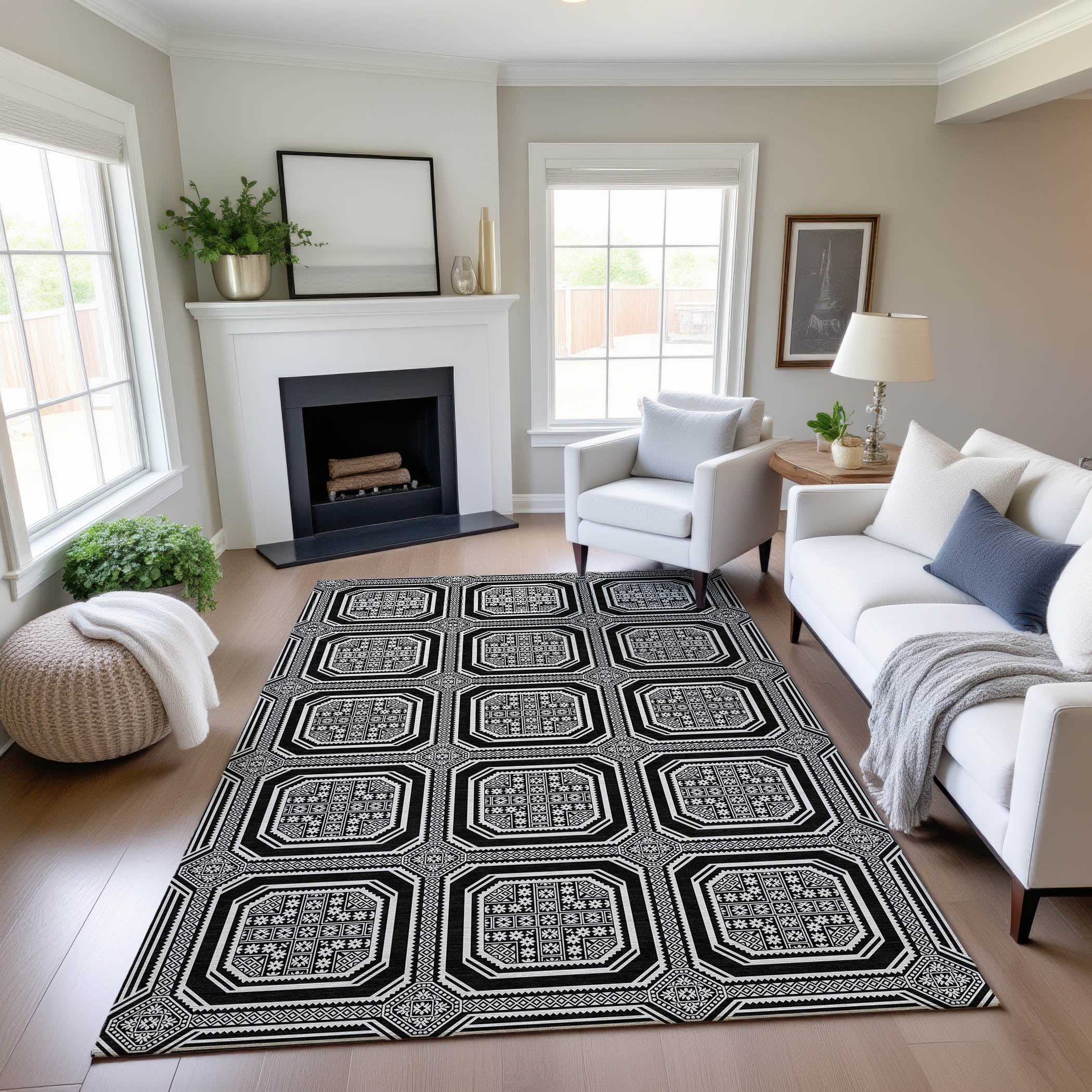Kyoto Machine Washable Transitional Black Rug 2'6" x 3'10" #shape_Rectangle