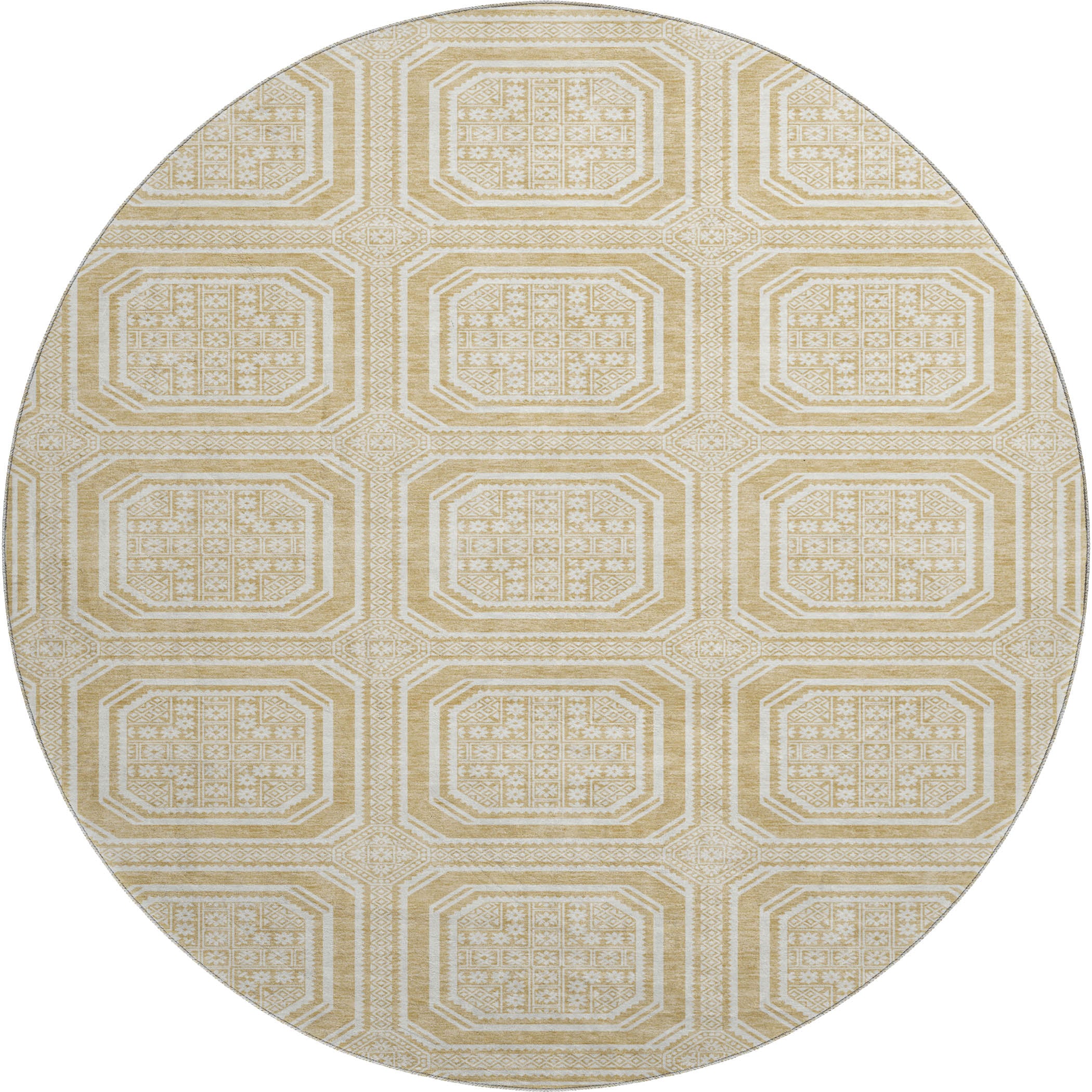 Kyoto Machine Washable Transitional Gold Rug 8' x 8' #shape_Round
