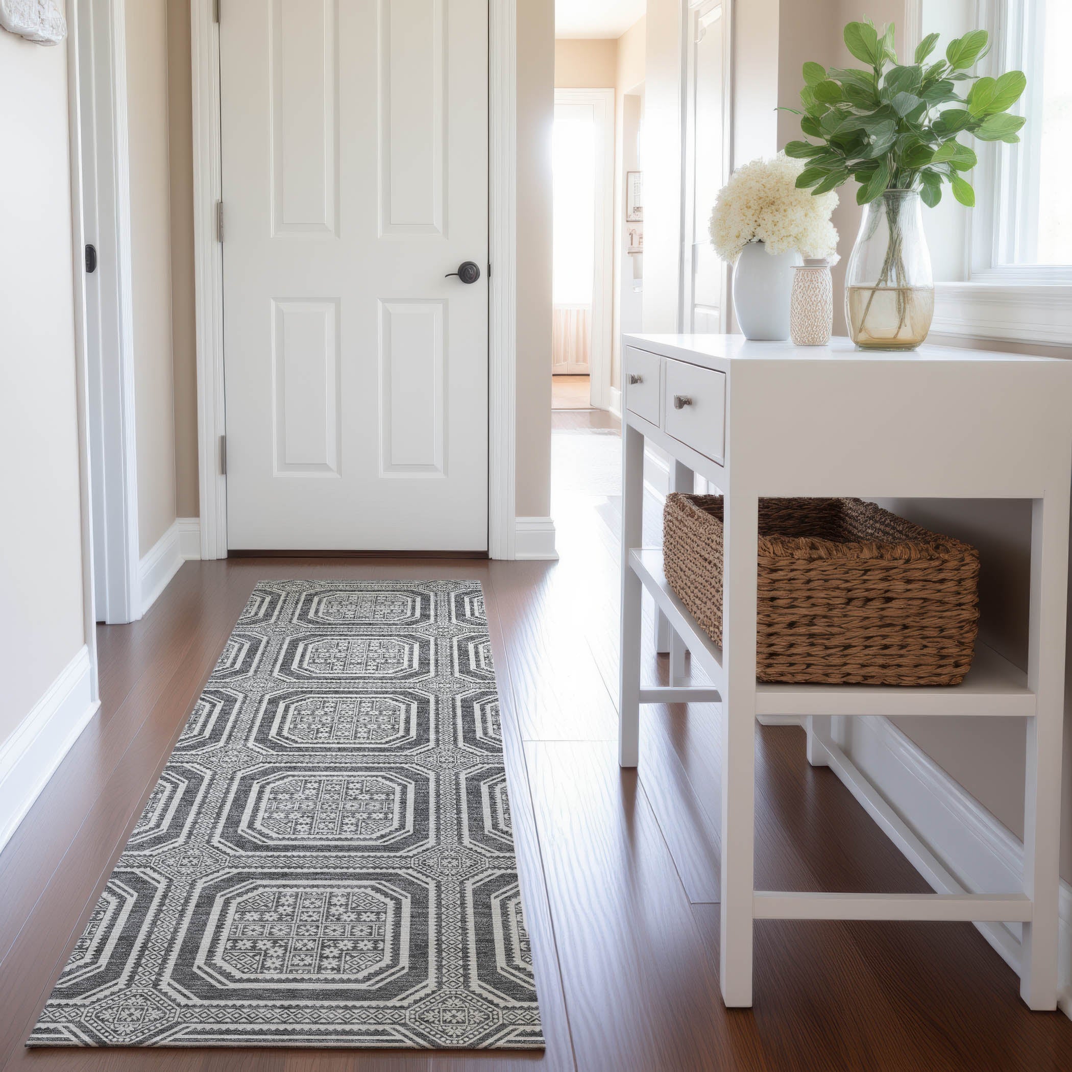 Kyoto Machine Washable Transitional Gray Rug 2'3" x 7'6" #shape_Runner