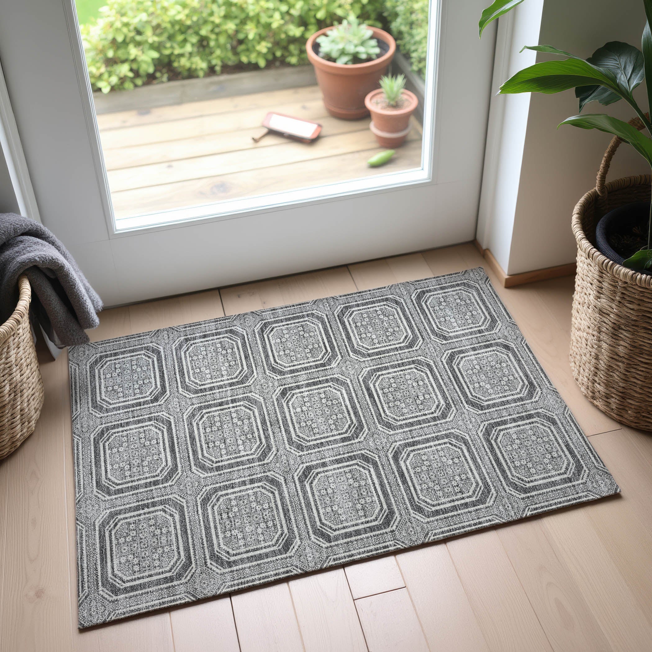 Kyoto Machine Washable Transitional Gray Rug 1'8" x 2'6" #shape_Rectangle