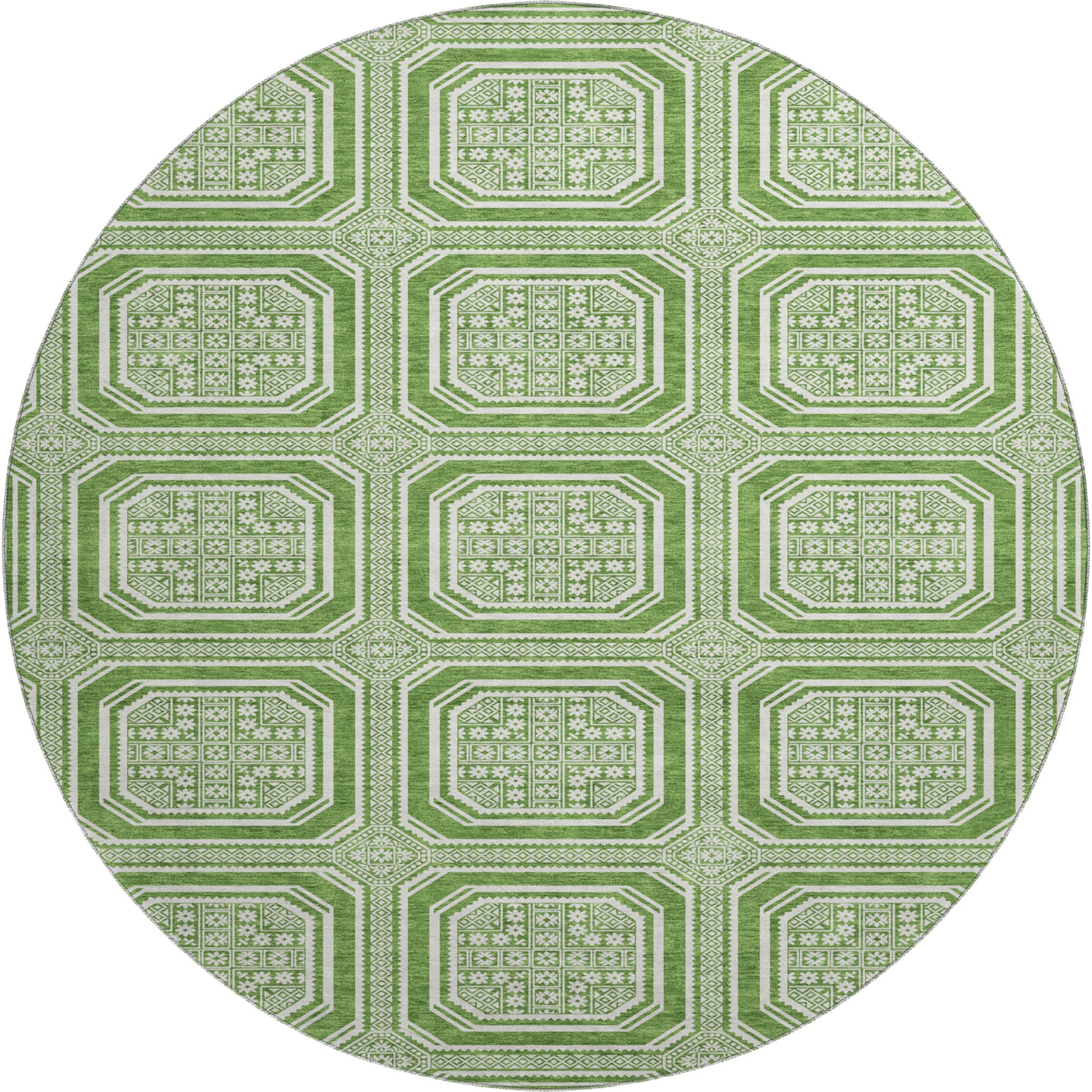 Kyoto Machine Washable Transitional Green Rug 8' x 8' #shape_Round