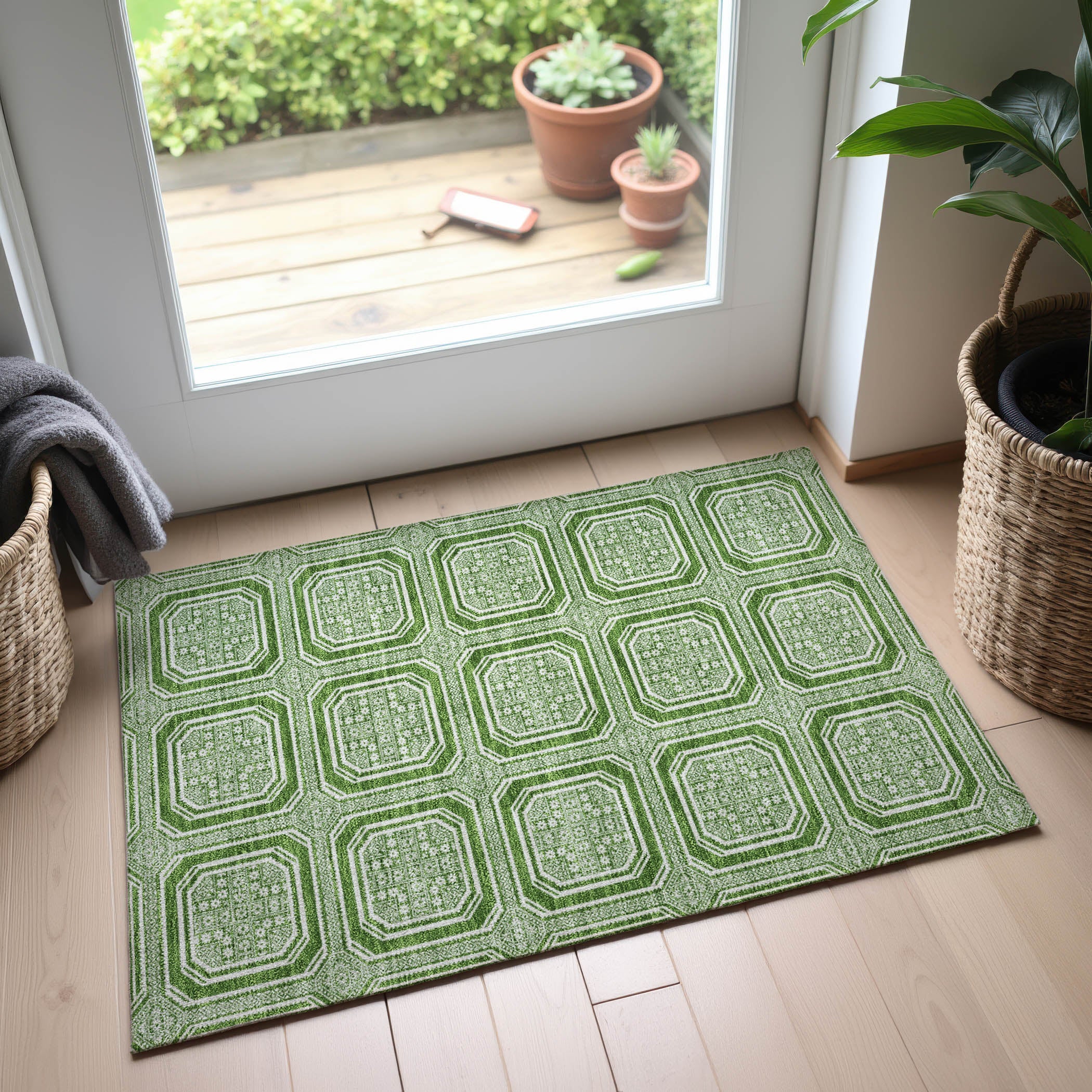 Kyoto Machine Washable Transitional Green Rug 1'8" x 2'6" #shape_Rectangle