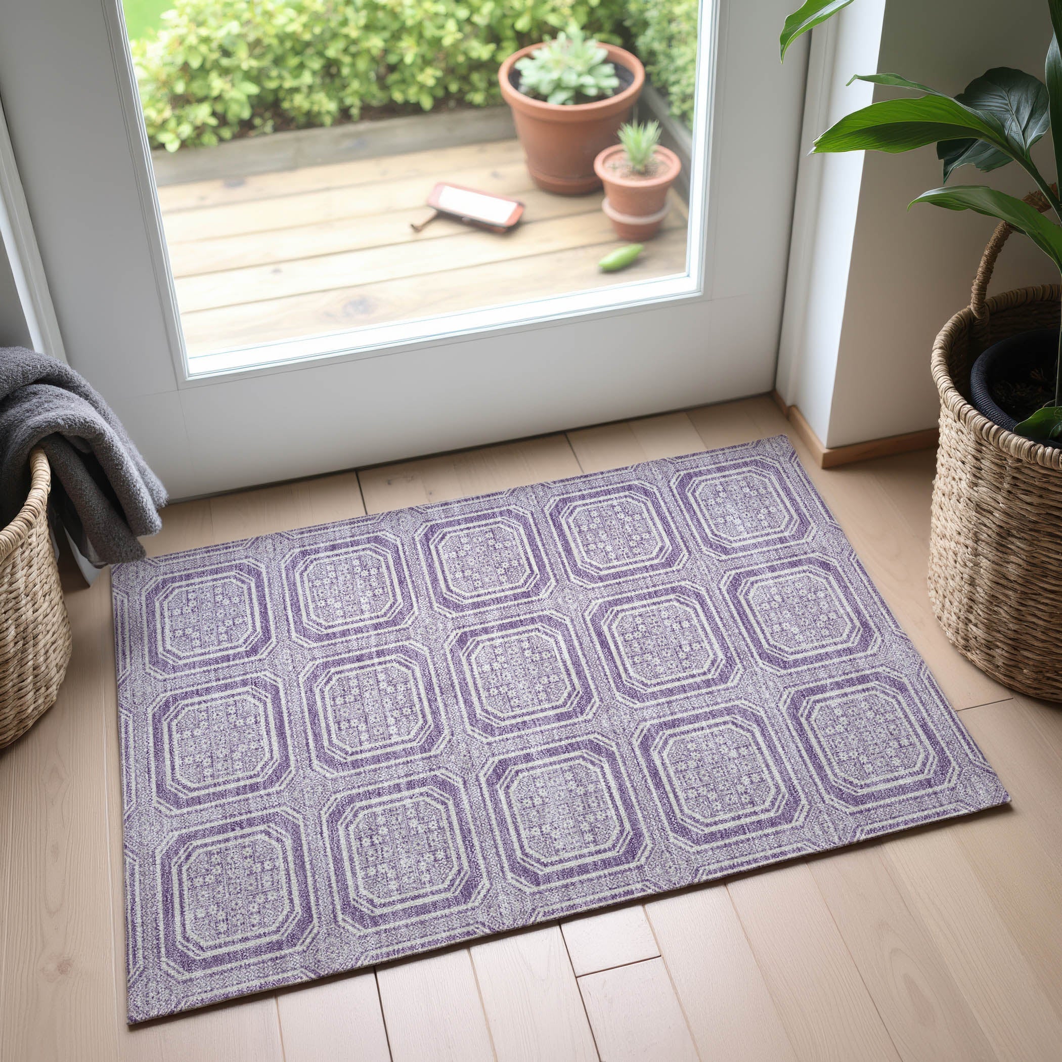 Kyoto Machine Washable Transitional Lavender Purple Rug 1'8" x 2'6" #shape_Rectangle