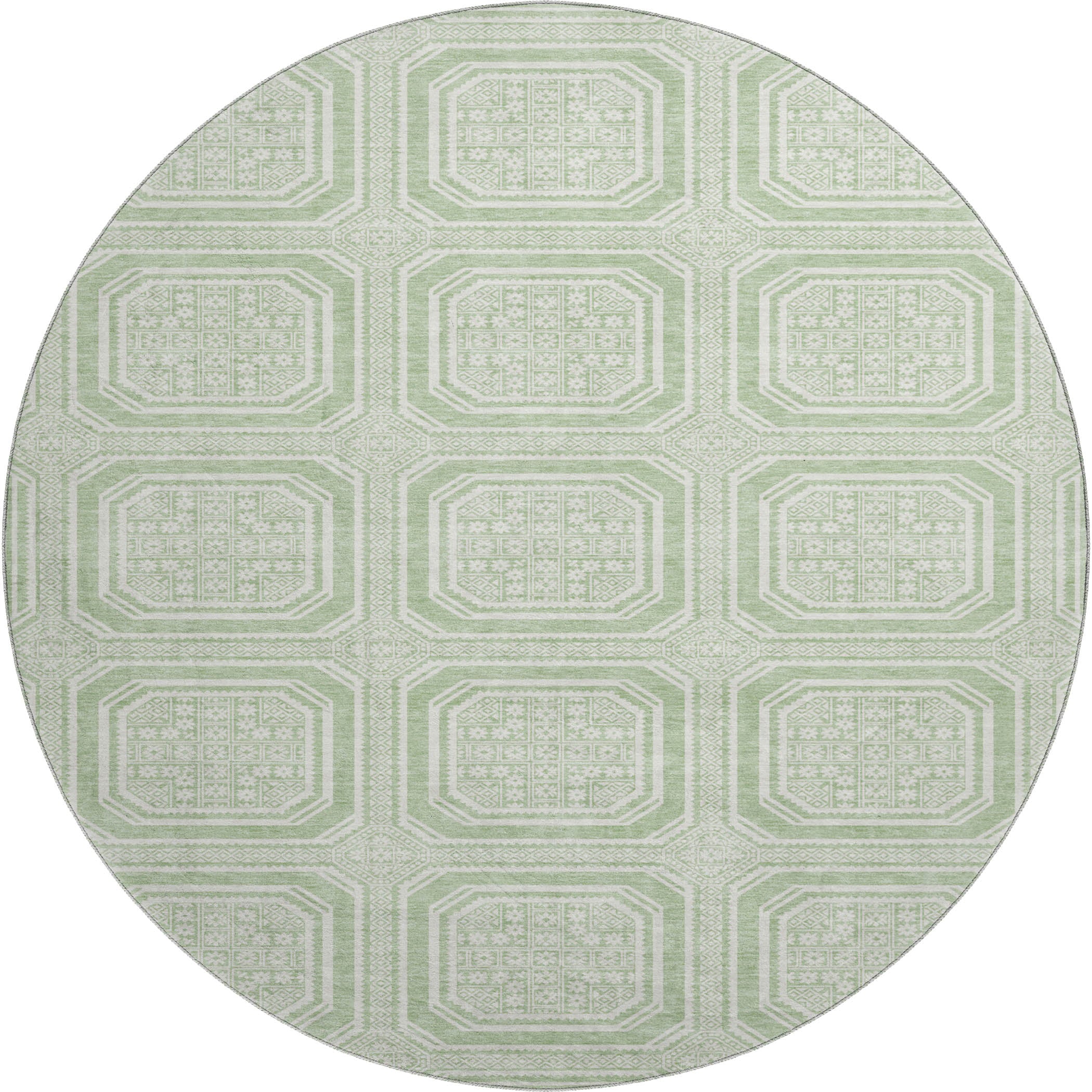 Kyoto Machine Washable Transitional Mint Green Rug 8' x 8' #shape_Round