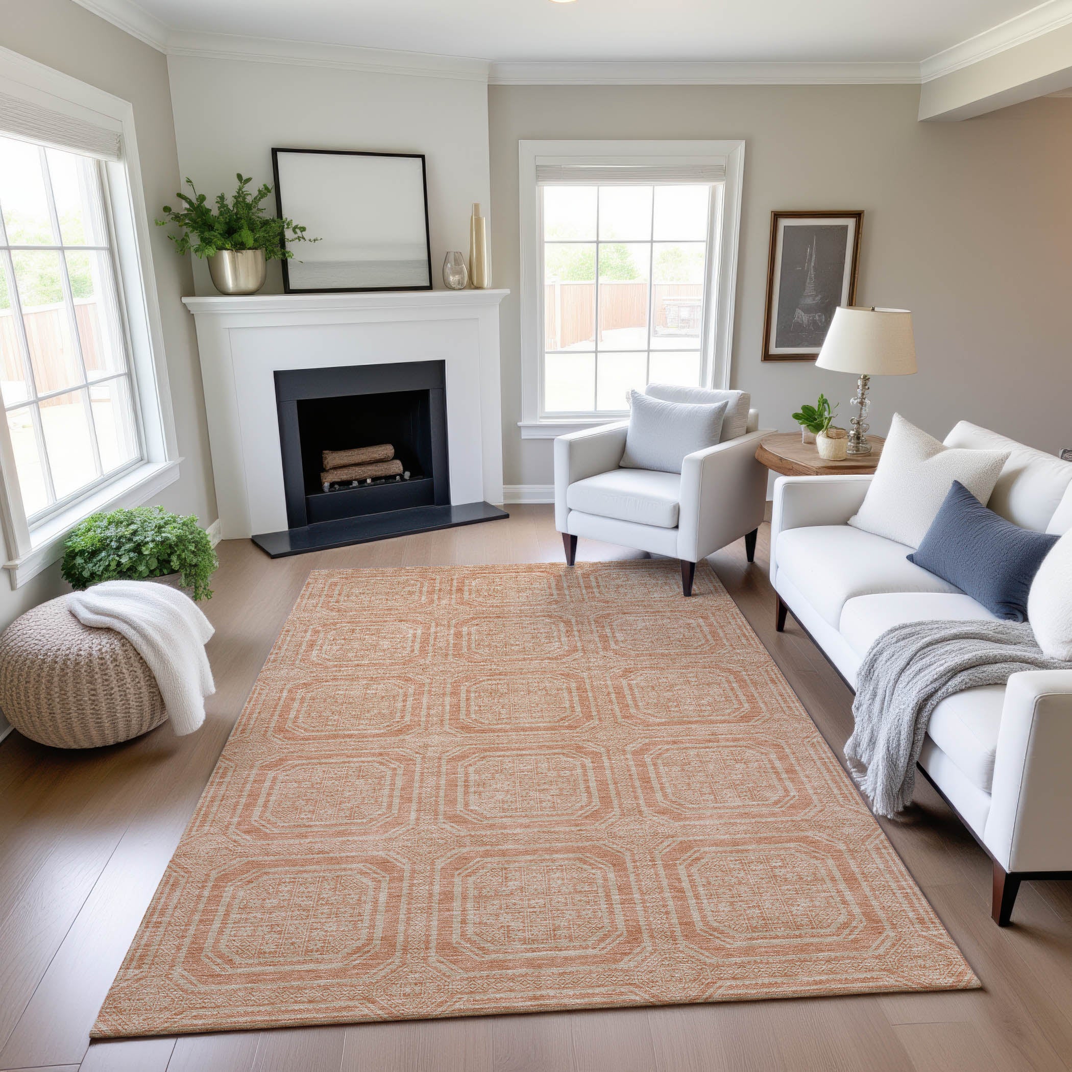 Kyoto Machine Washable Transitional Peach Orange Rug 2'6" x 3'10" #shape_Rectangle