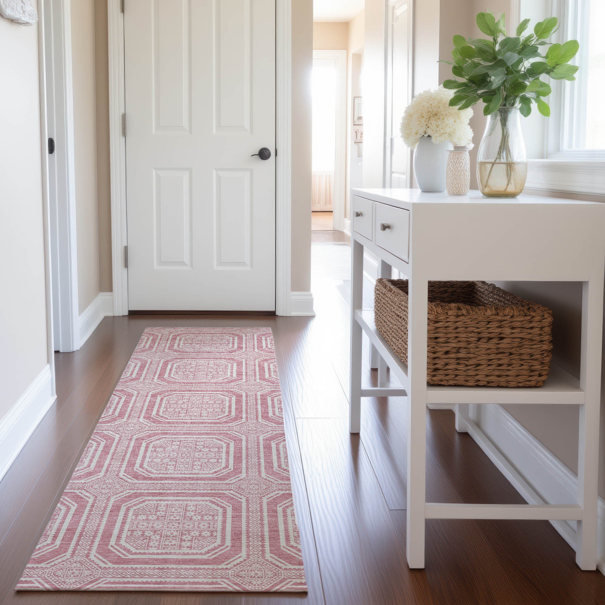 Kyoto Machine Washable Transitional Pink Rug 2'3" x 7'6" #shape_Runner