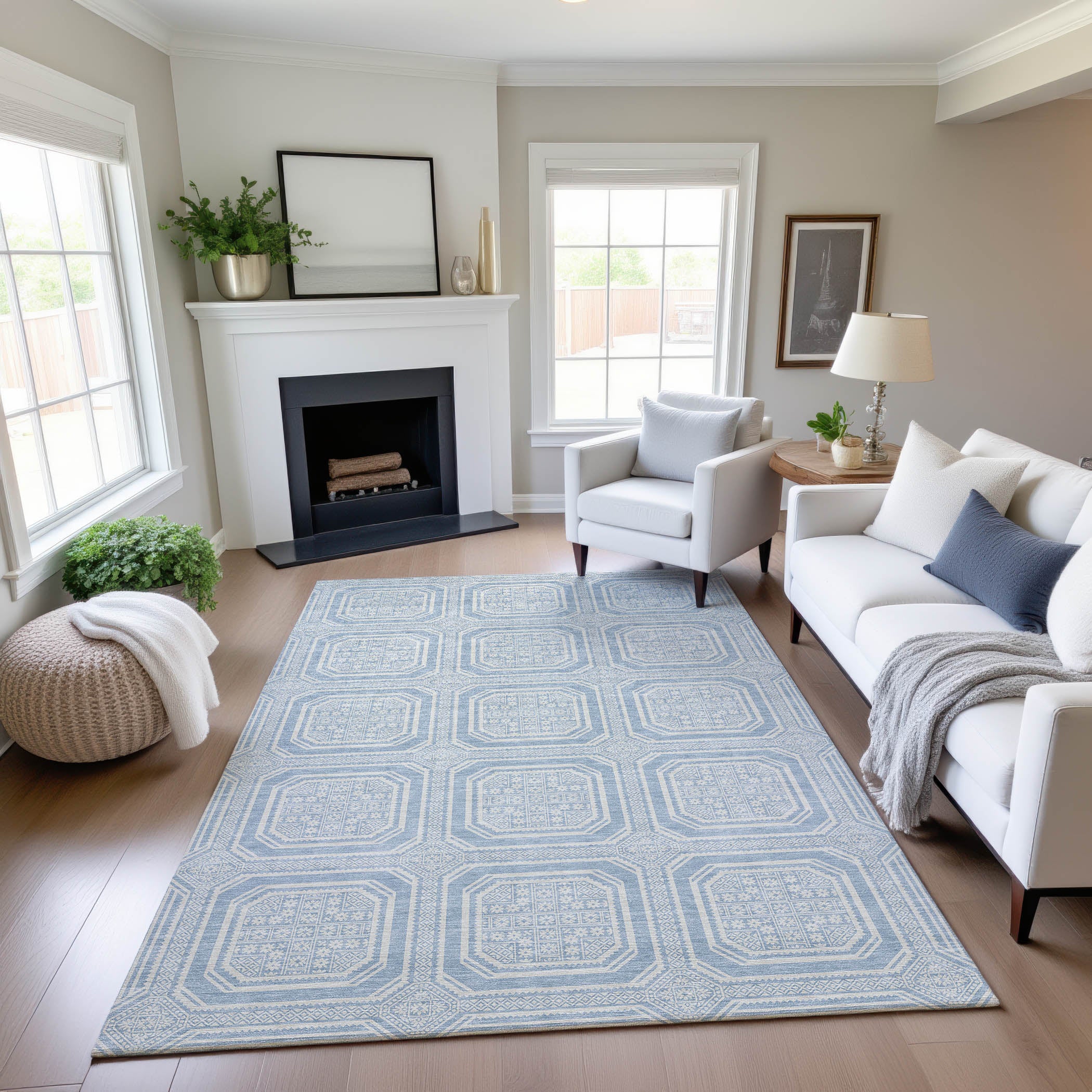 Kyoto Machine Washable Transitional Sky Blue Rug 2'6" x 3'10" #shape_Rectangle