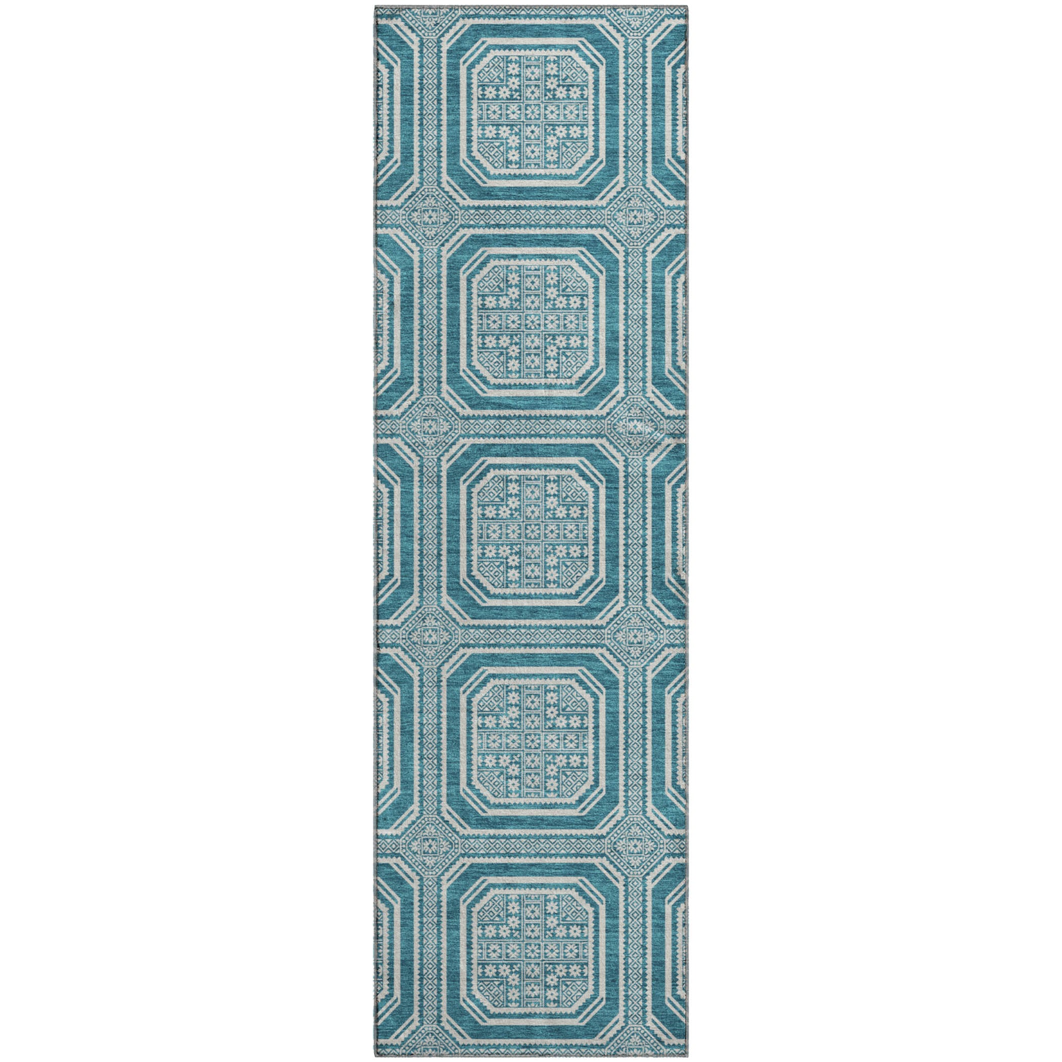 Kyoto Machine Washable Transitional Teal Rug 2'3" x 7'6" #shape_Runner