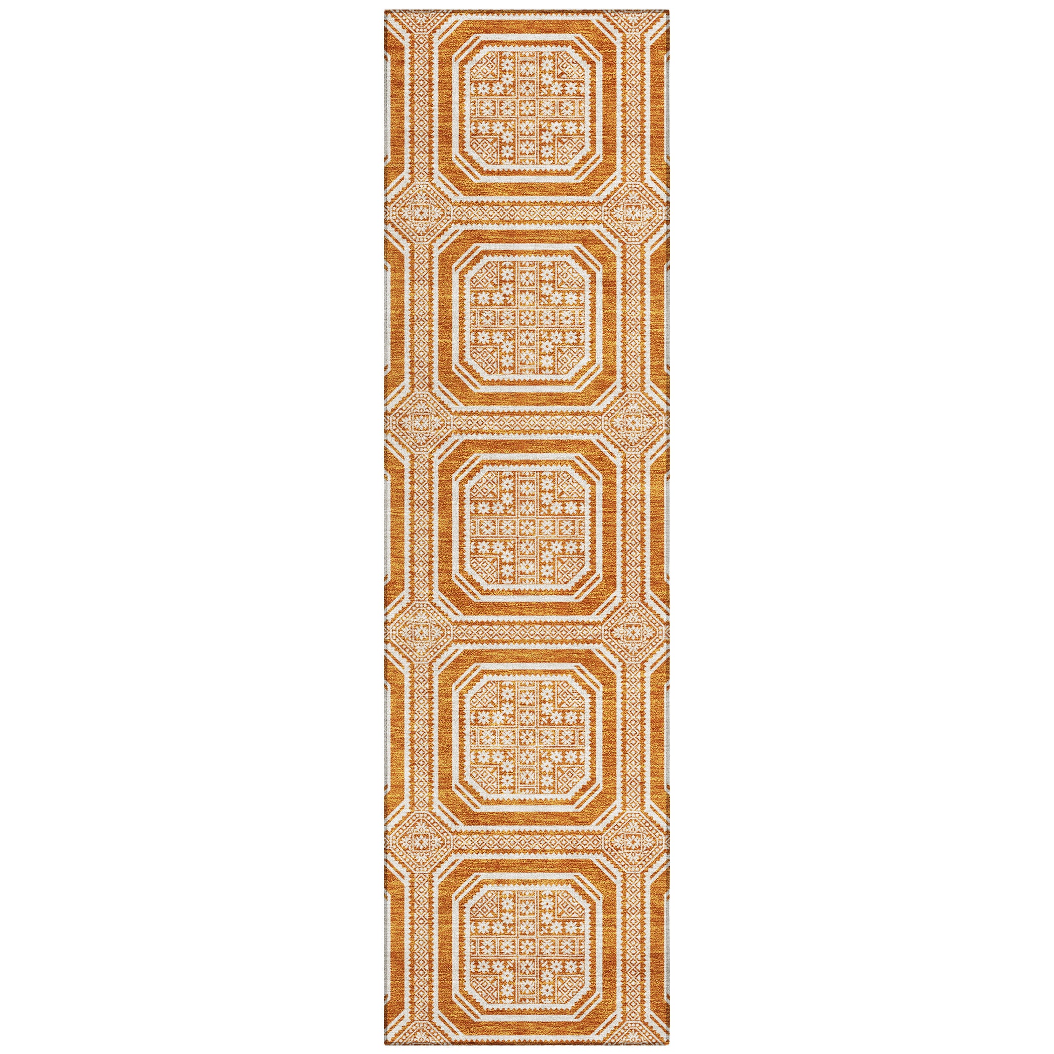 Kyoto Machine Washable Transitional Terracotta Orange Rug 2'3" x 7'6" #shape_Runner