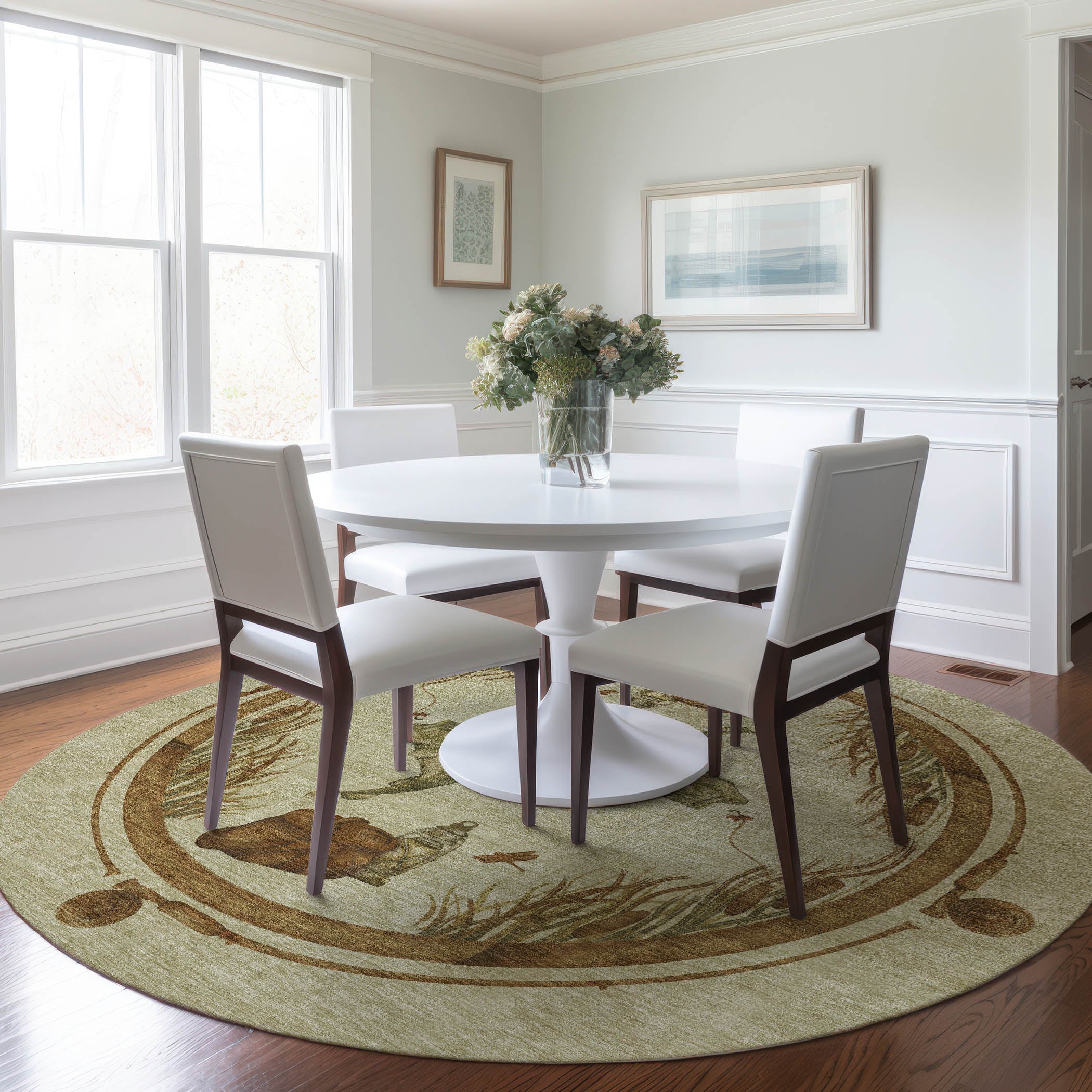 Marrakech Machine Washable Lodge Khaki Beige Rug 8' x 8' #shape_Round