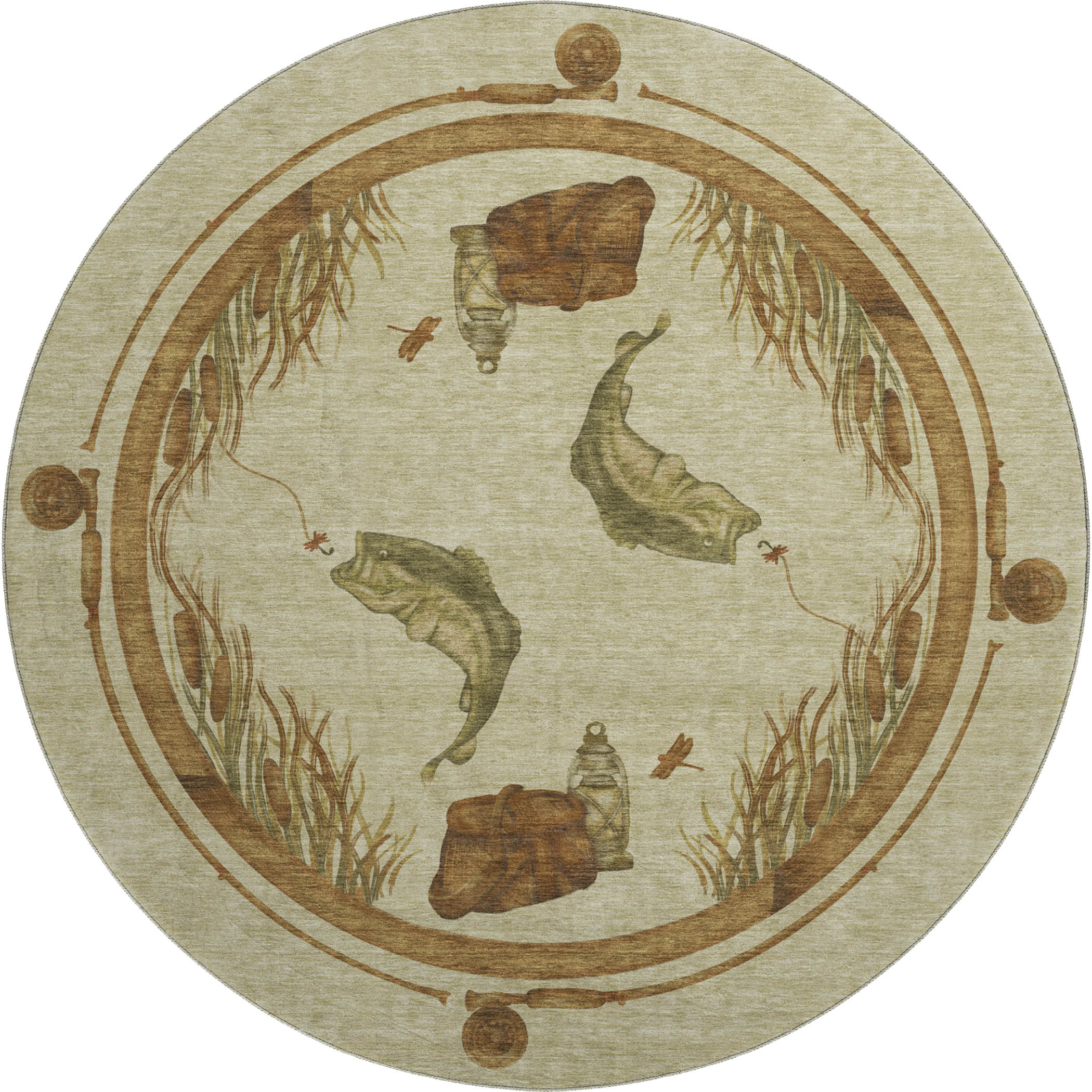 Marrakech Machine Washable Lodge Khaki Beige Rug 8' x 8' #shape_Round