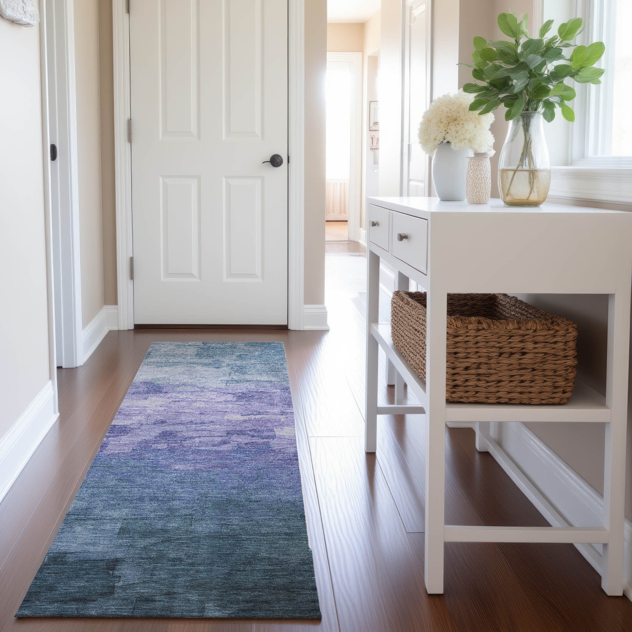 Budapest Machine Washable Transitional Denim Blue Rug 2'3" x 7'6" #shape_Runner