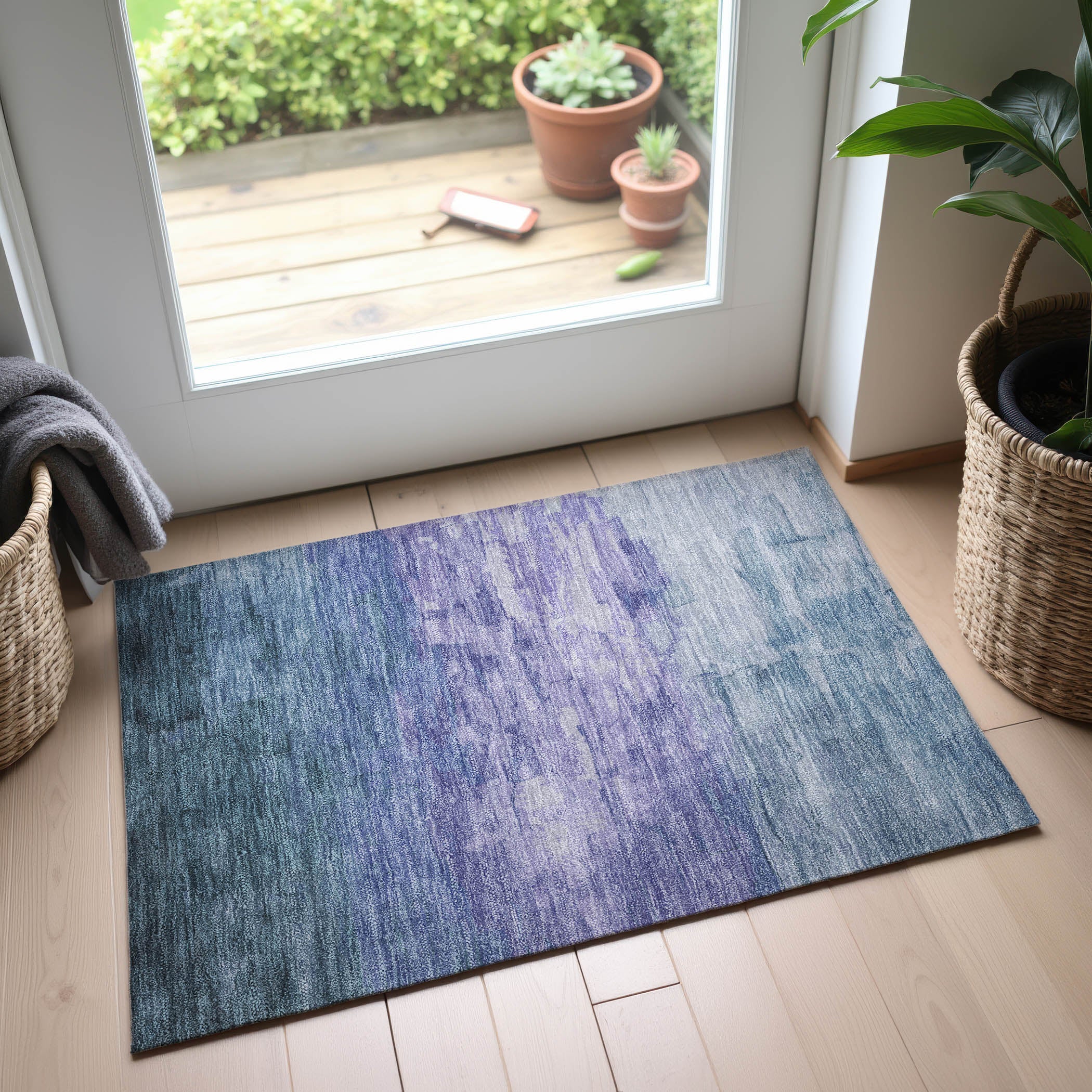 Budapest Machine Washable Transitional Denim Blue Rug 1'8" x 2'6" #shape_Rectangle