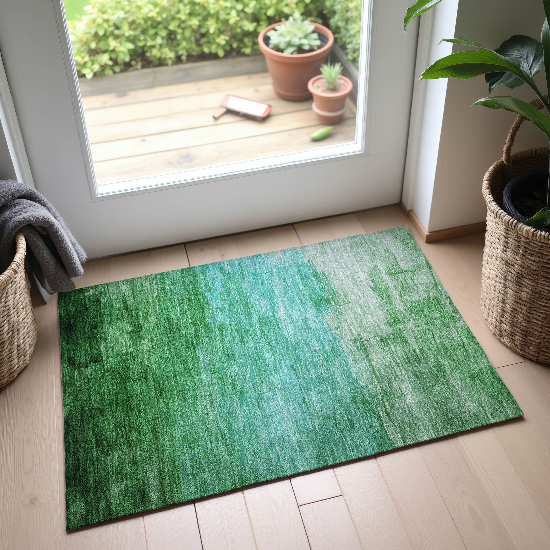 Budapest Machine Washable Transitional Green Rug 1'8" x 2'6" #shape_Rectangle