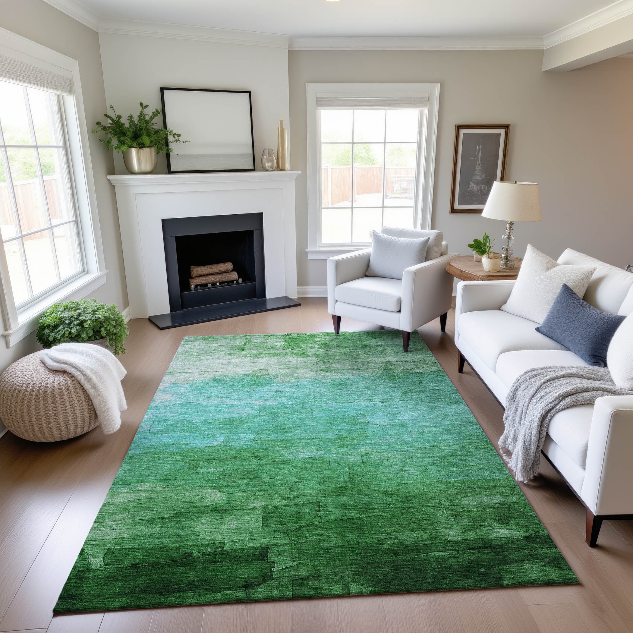 Budapest Machine Washable Transitional Green Rug 2'6" x 3'10" #shape_Rectangle