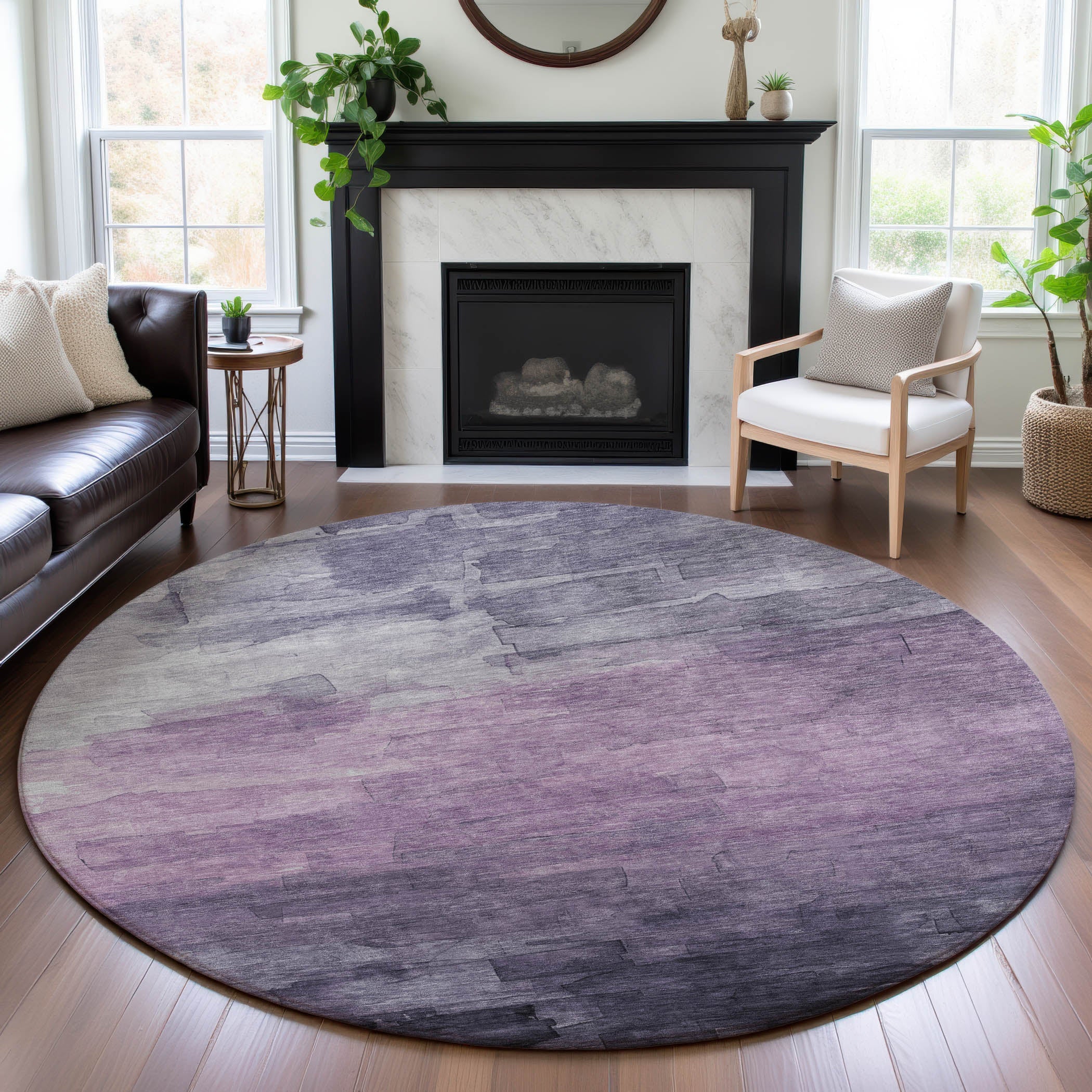 Budapest Machine Washable Transitional Lavender Purple Rug 8' x 8' #shape_Round