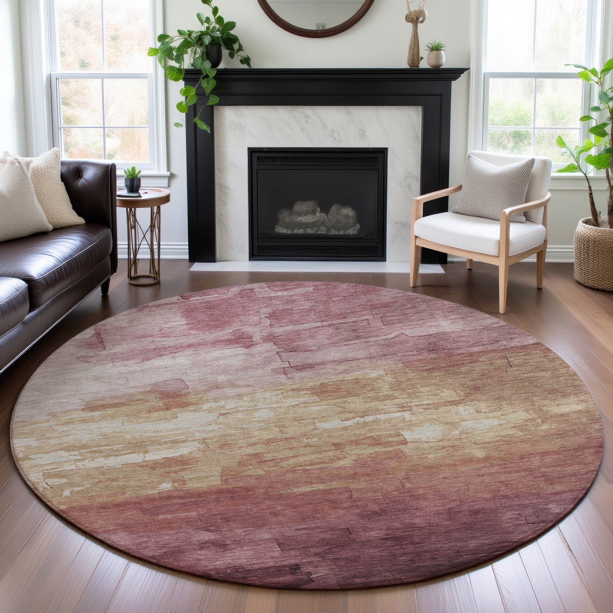 Budapest Machine Washable Transitional Mauve Pink Rug 8' x 8' #shape_Round