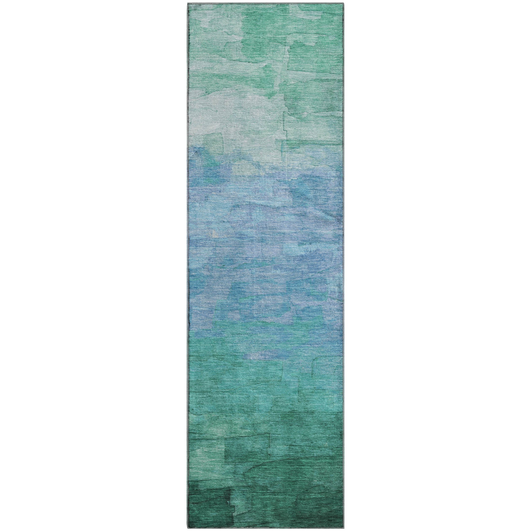 Budapest Machine Washable Transitional Teal Rug 2'3" x 7'6" #shape_Runner