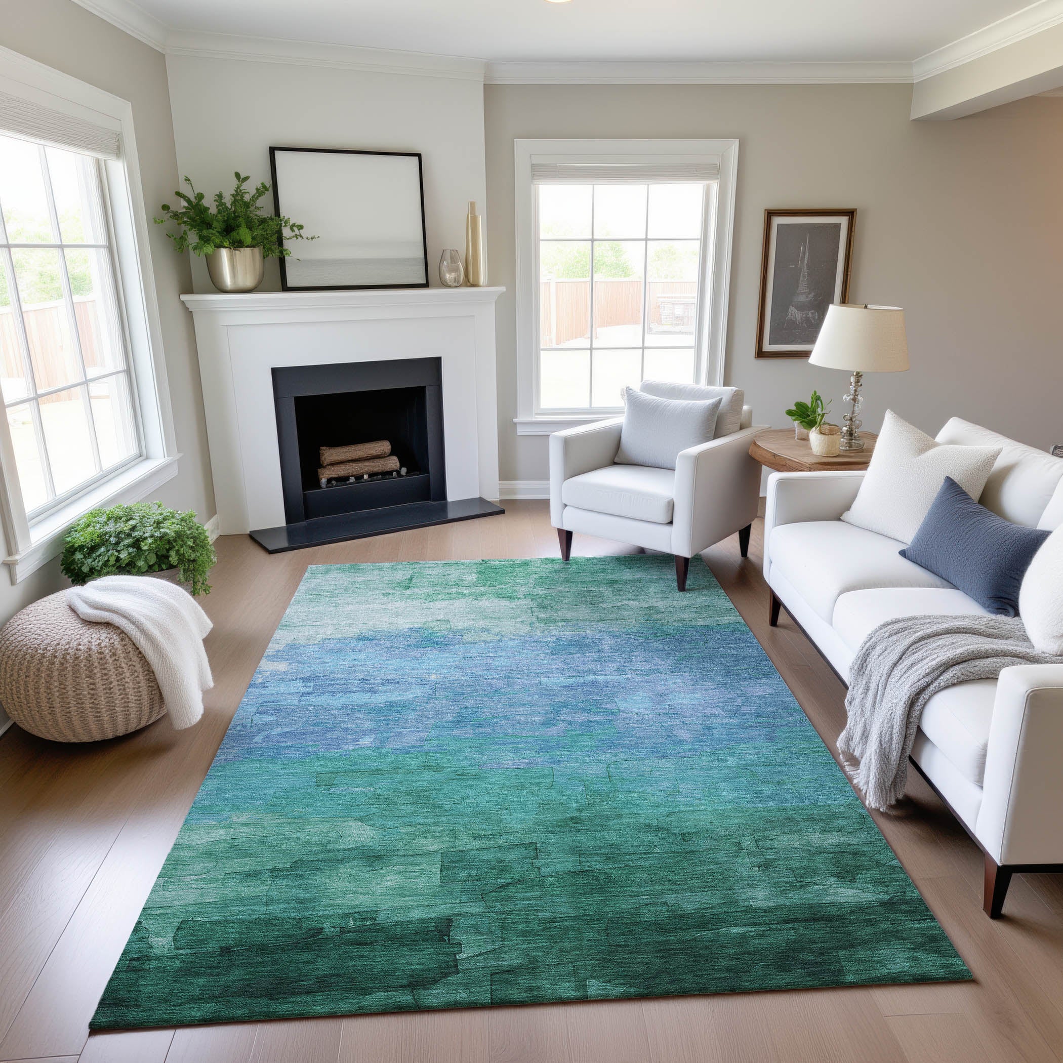 Budapest Machine Washable Transitional Teal Rug 2'6" x 3'10" #shape_Rectangle
