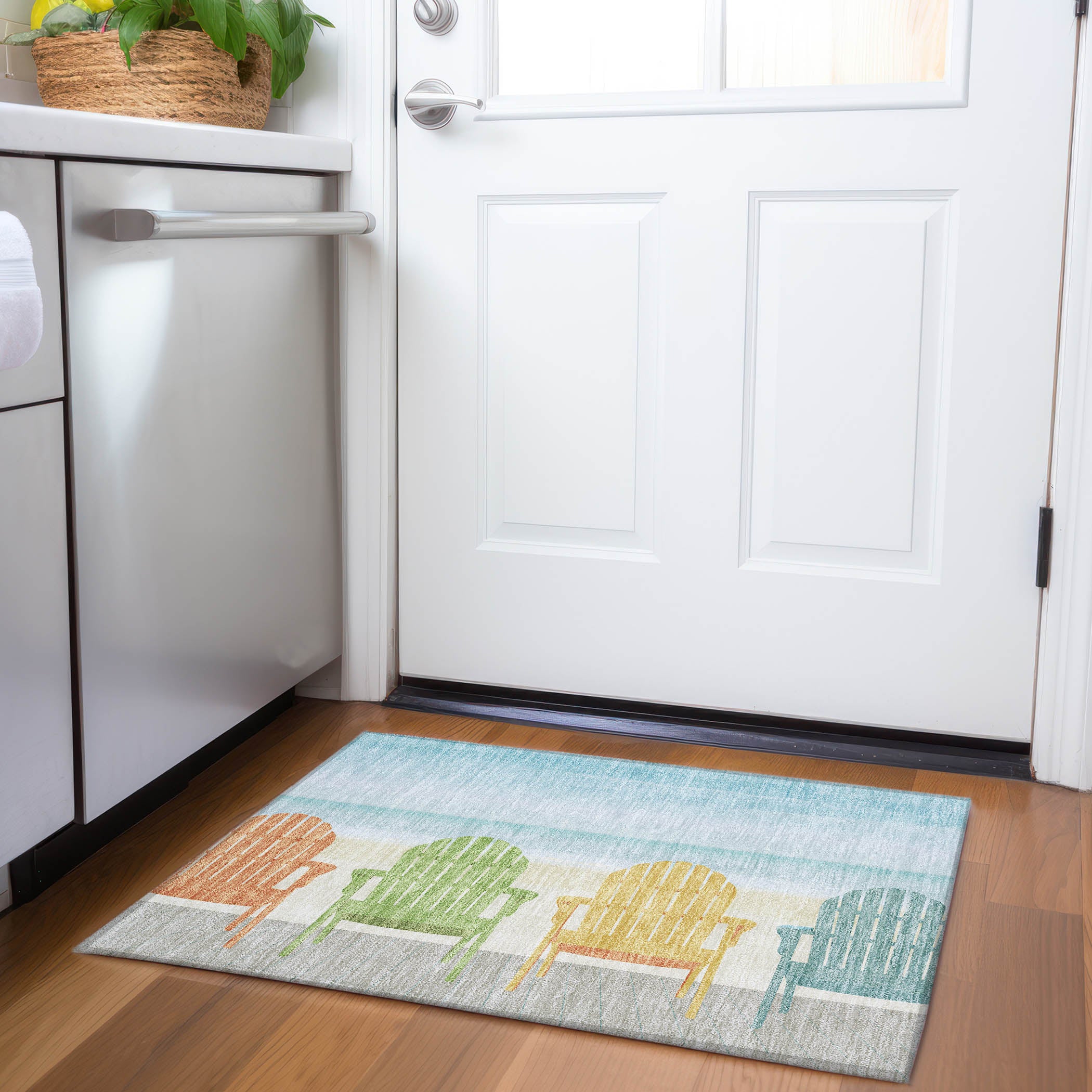 Cartagena Machine Washable Coastal Poolside Blue Rug 1'8" x 2'6" #shape_Rectangle