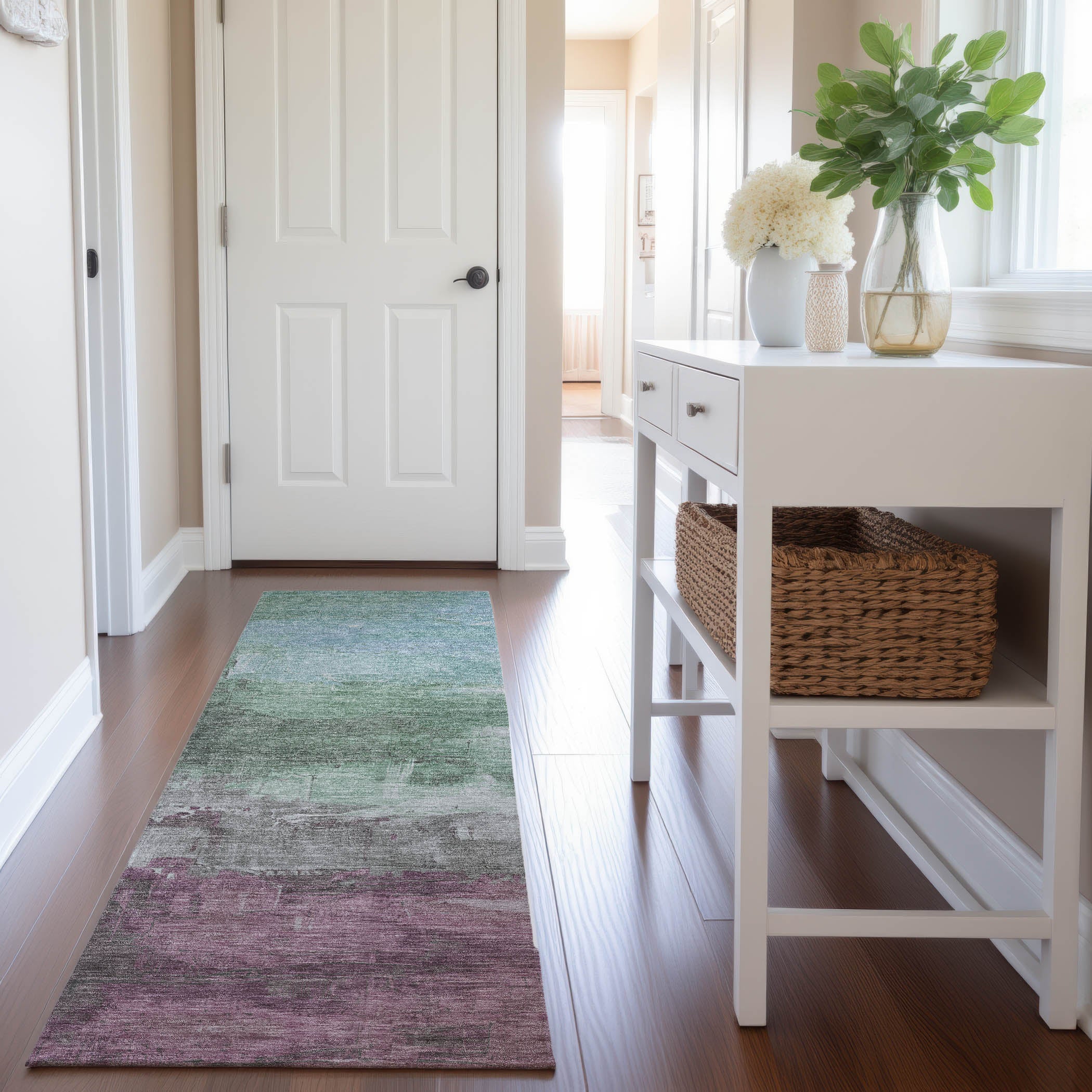 Valletta Machine Washable Transitional Aloe Green Rug 2'3" x 7'6" #shape_Runner