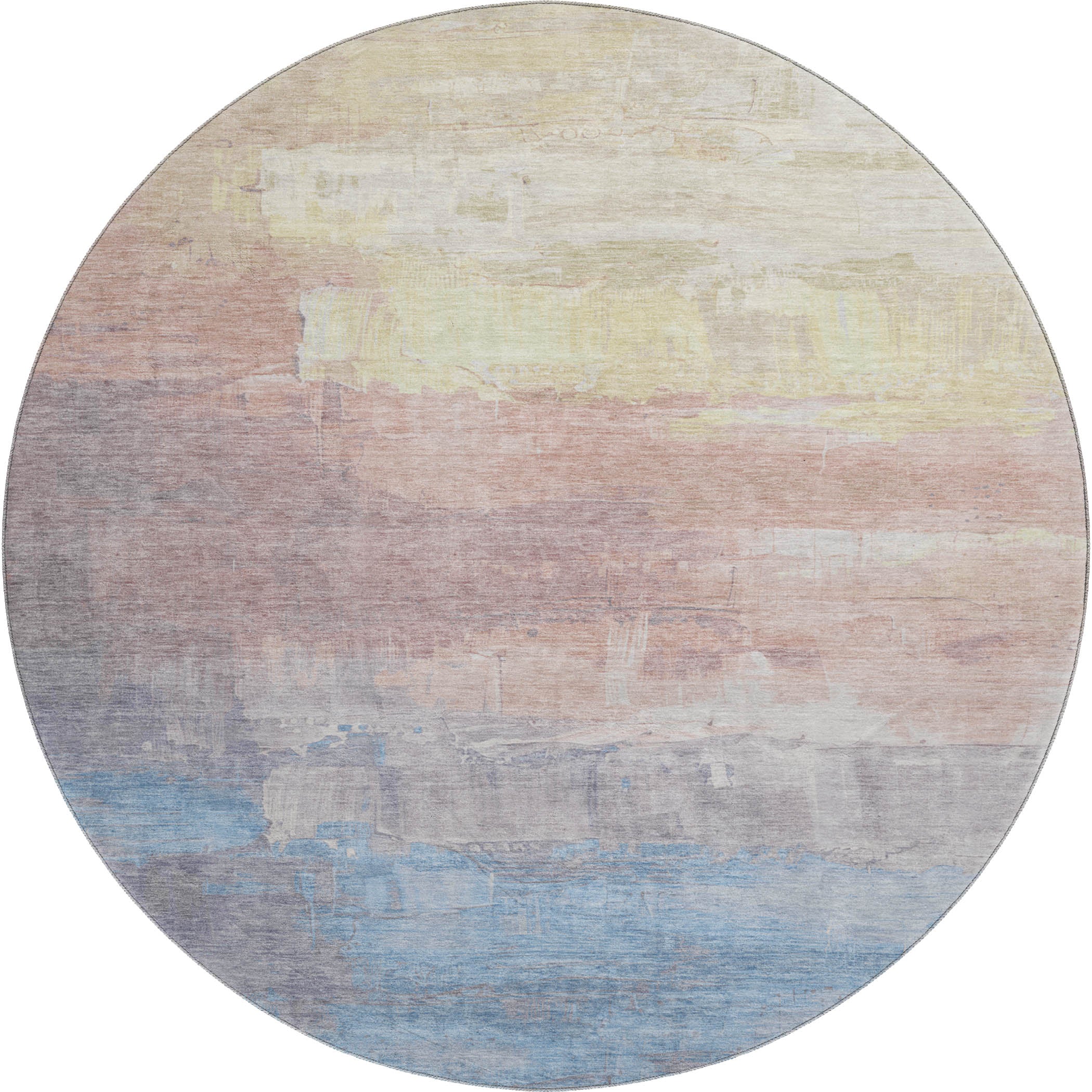 Valletta Machine Washable Transitional Beige Brown Rug 8' x 8' #shape_Round