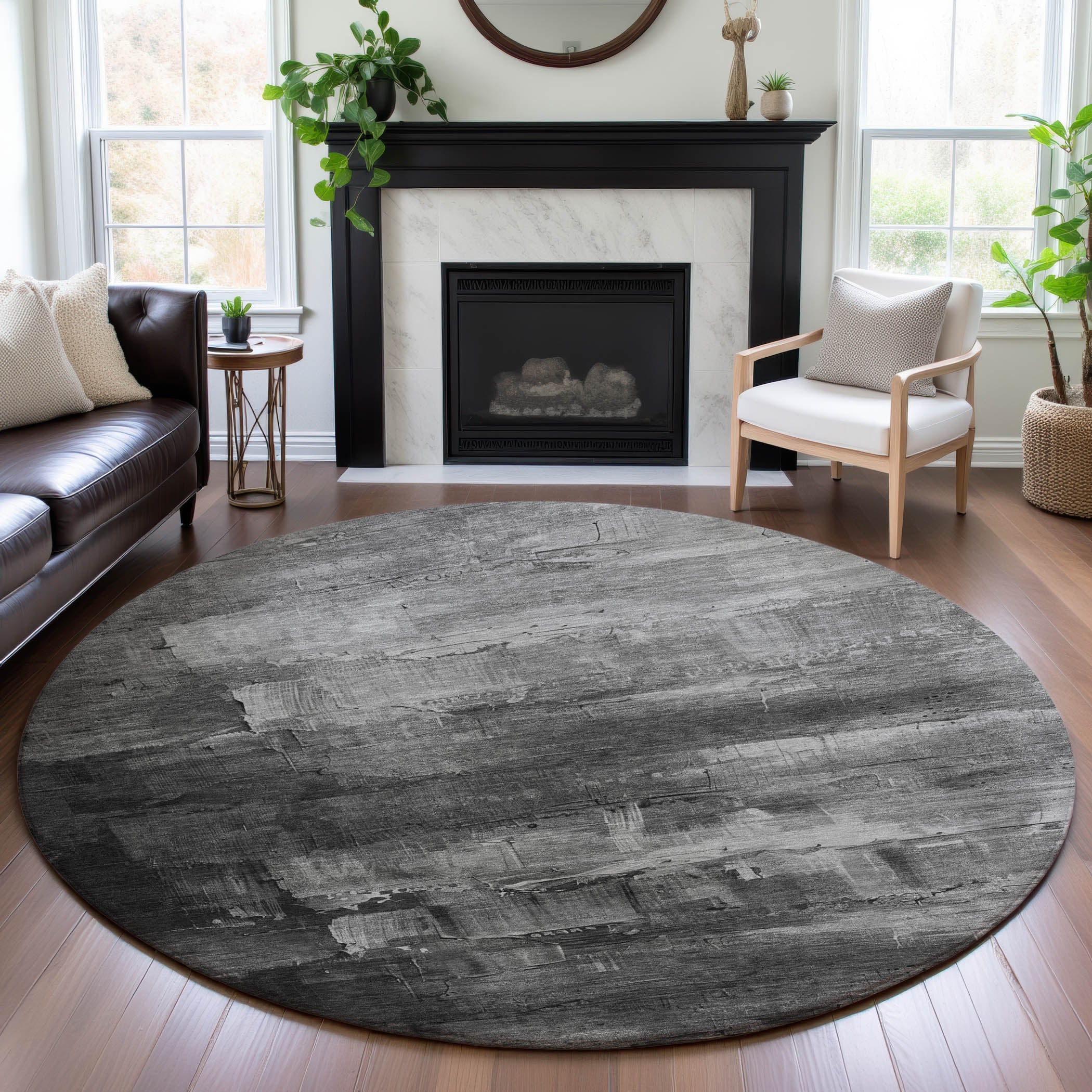 Valletta Machine Washable Transitional Gray Rug 8' x 8' #shape_Round