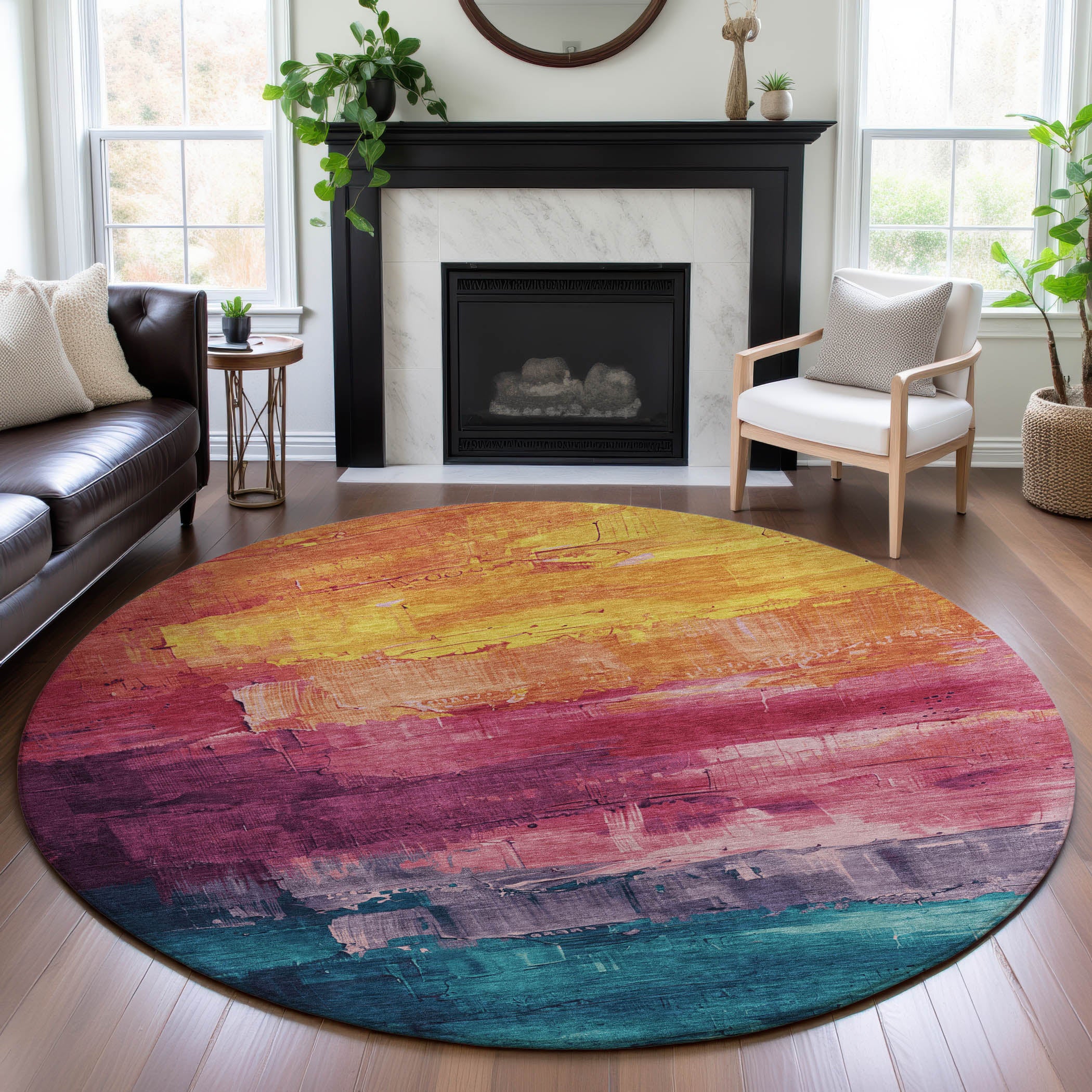 Valletta Machine Washable Transitional Merlot Red Rug 8' x 8' #shape_Round