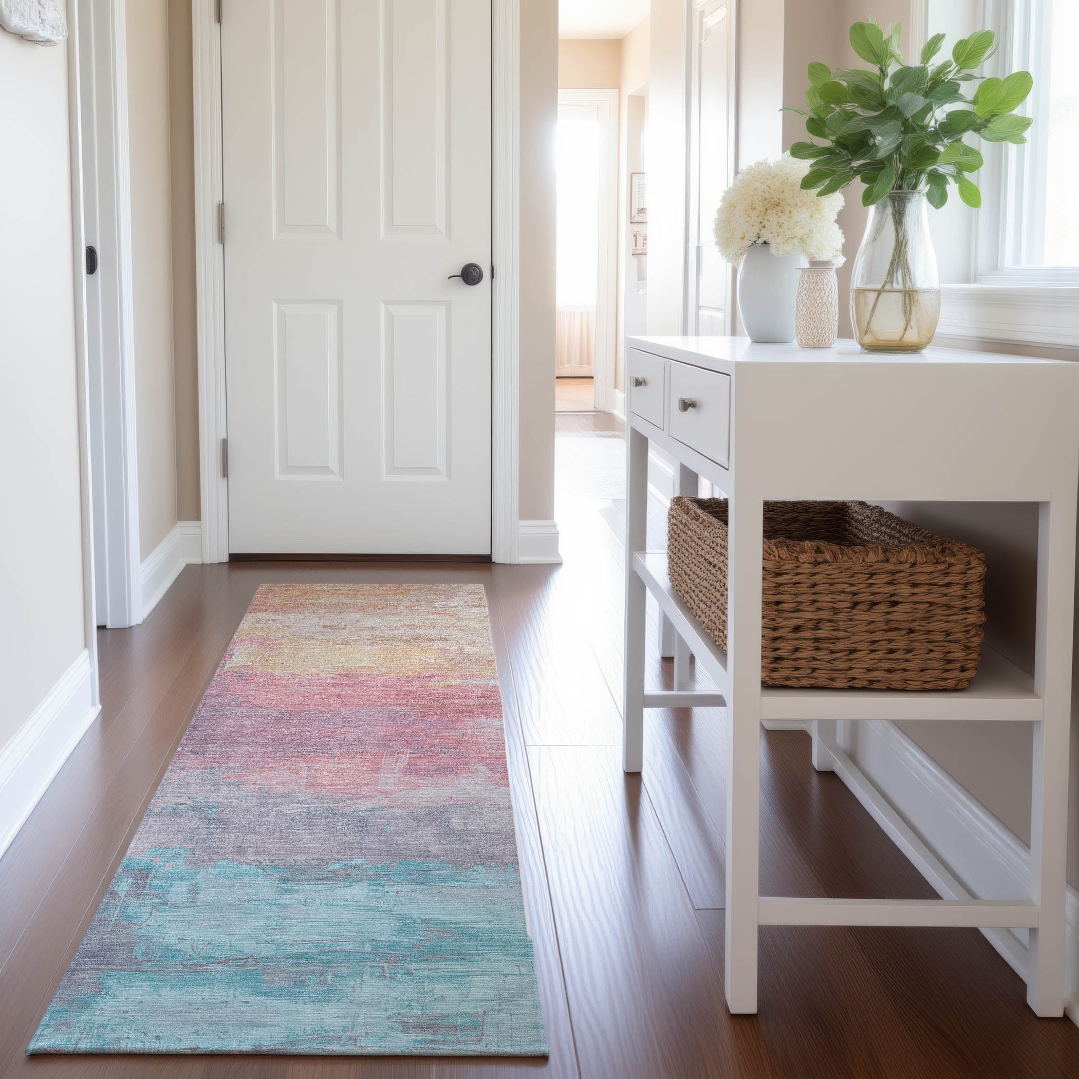 Valletta Machine Washable Transitional Salmon Orange Rug 2'3" x 7'6" #shape_Runner