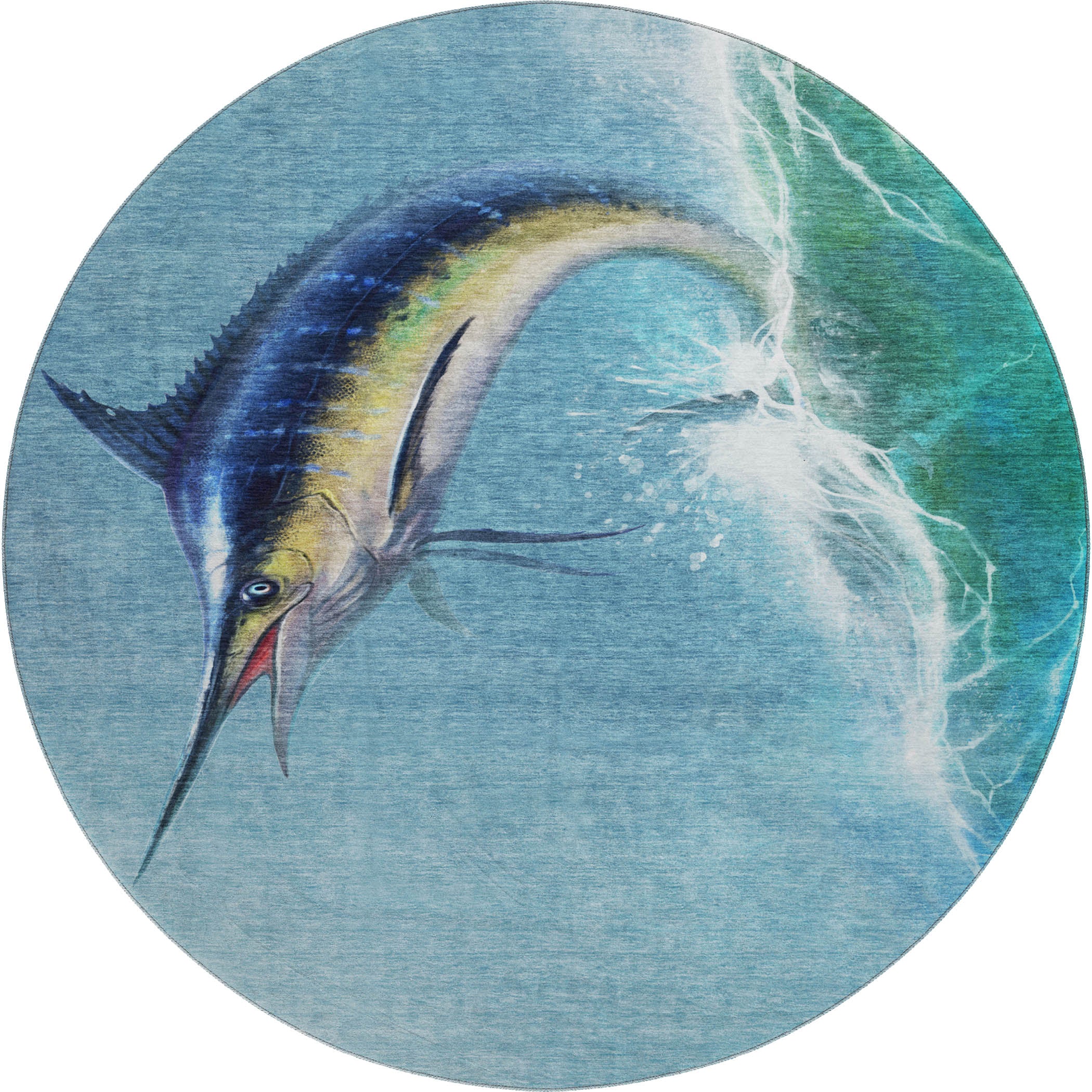 Hoi An Machine Washable Coastal Bermuda Blue Rug 8' x 8' #shape_Round