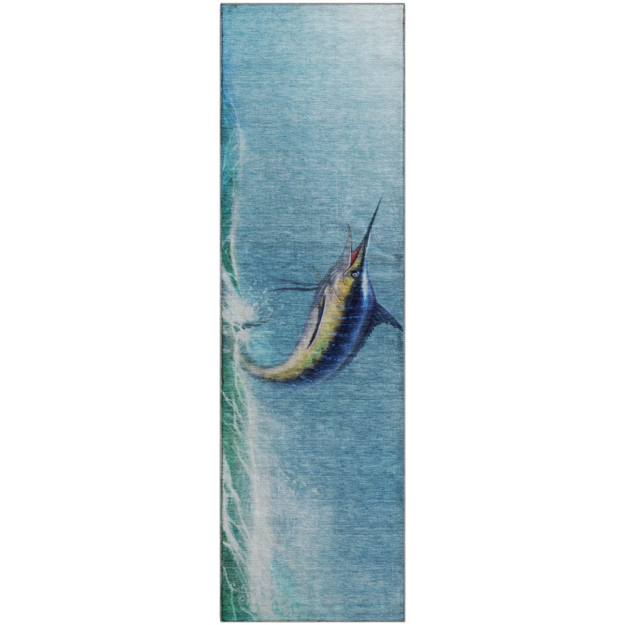 Hoi An Machine Washable Coastal Bermuda Blue Rug 2'3" x 7'6" #shape_Runner