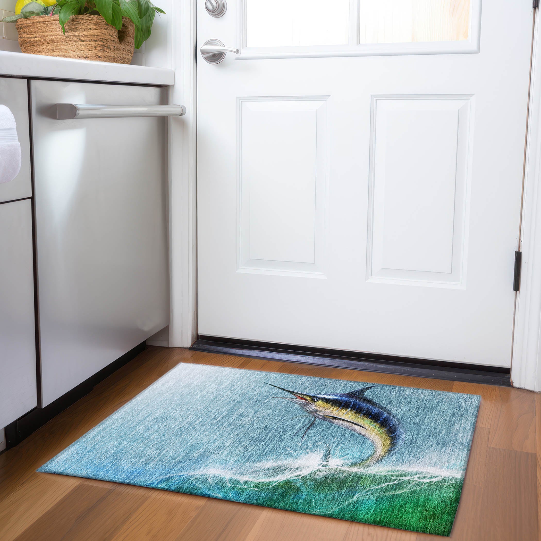 Hoi An Machine Washable Coastal Bermuda Blue Rug 1'8" x 2'6" #shape_Rectangle