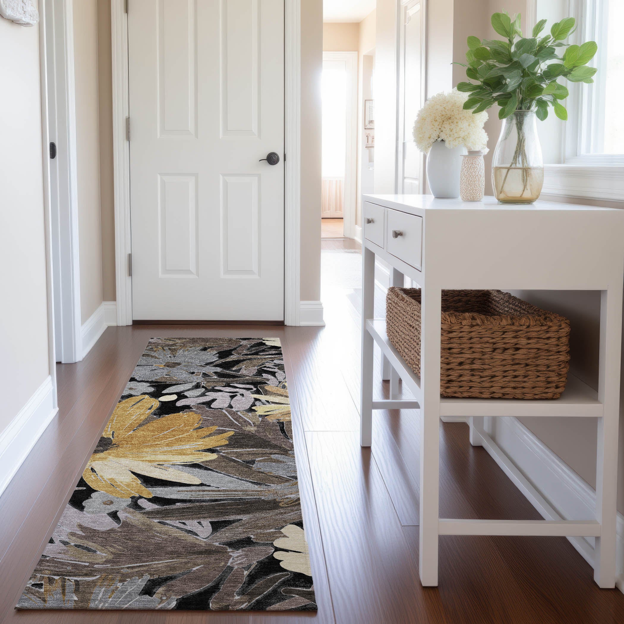 Seoul Machine Washable Transitional Black Rug 2'3" x 7'6" #shape_Runner